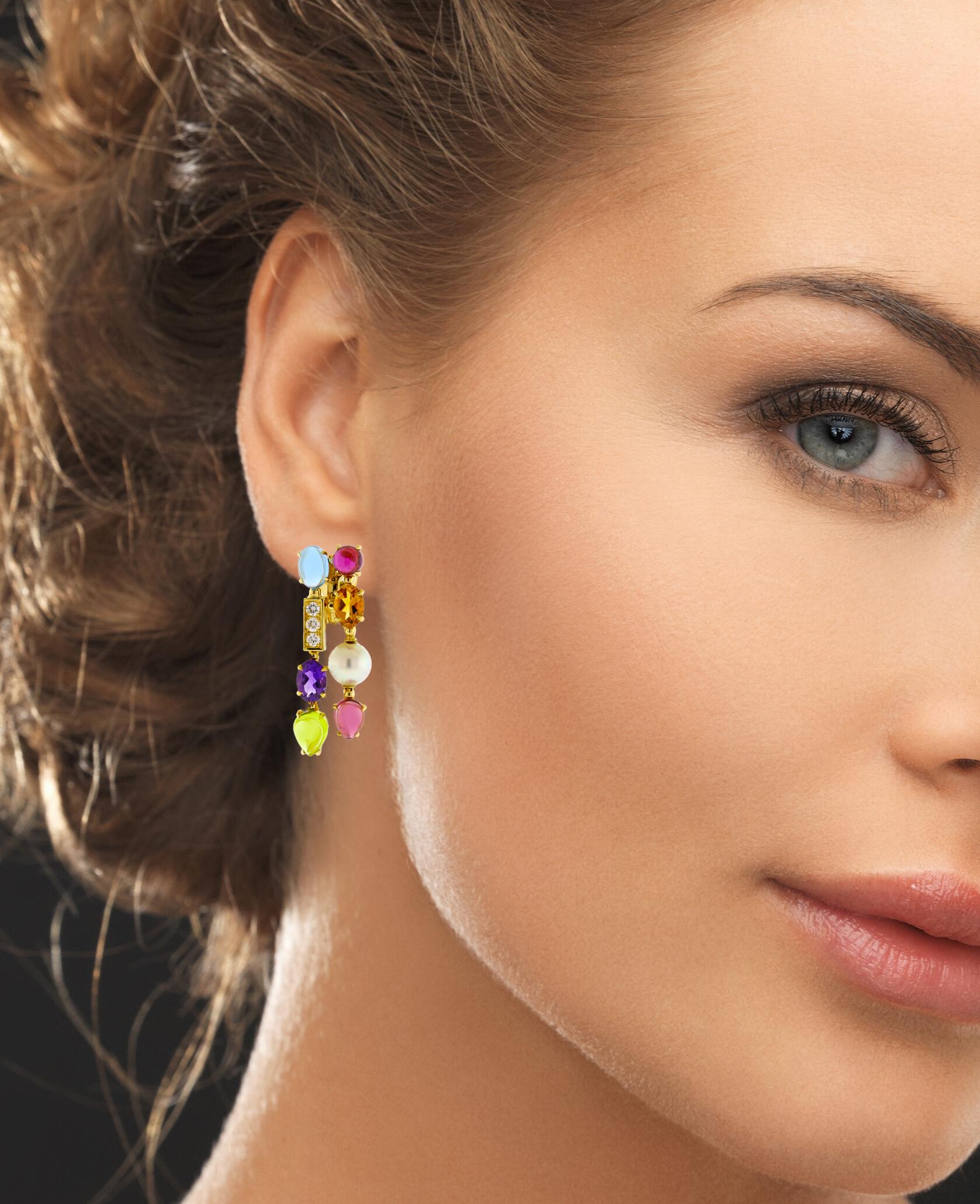 Bulgari Allegra Mehrfarbige Edelstein-Tropfenohrringe in doppelter Reihe im Angebot 1