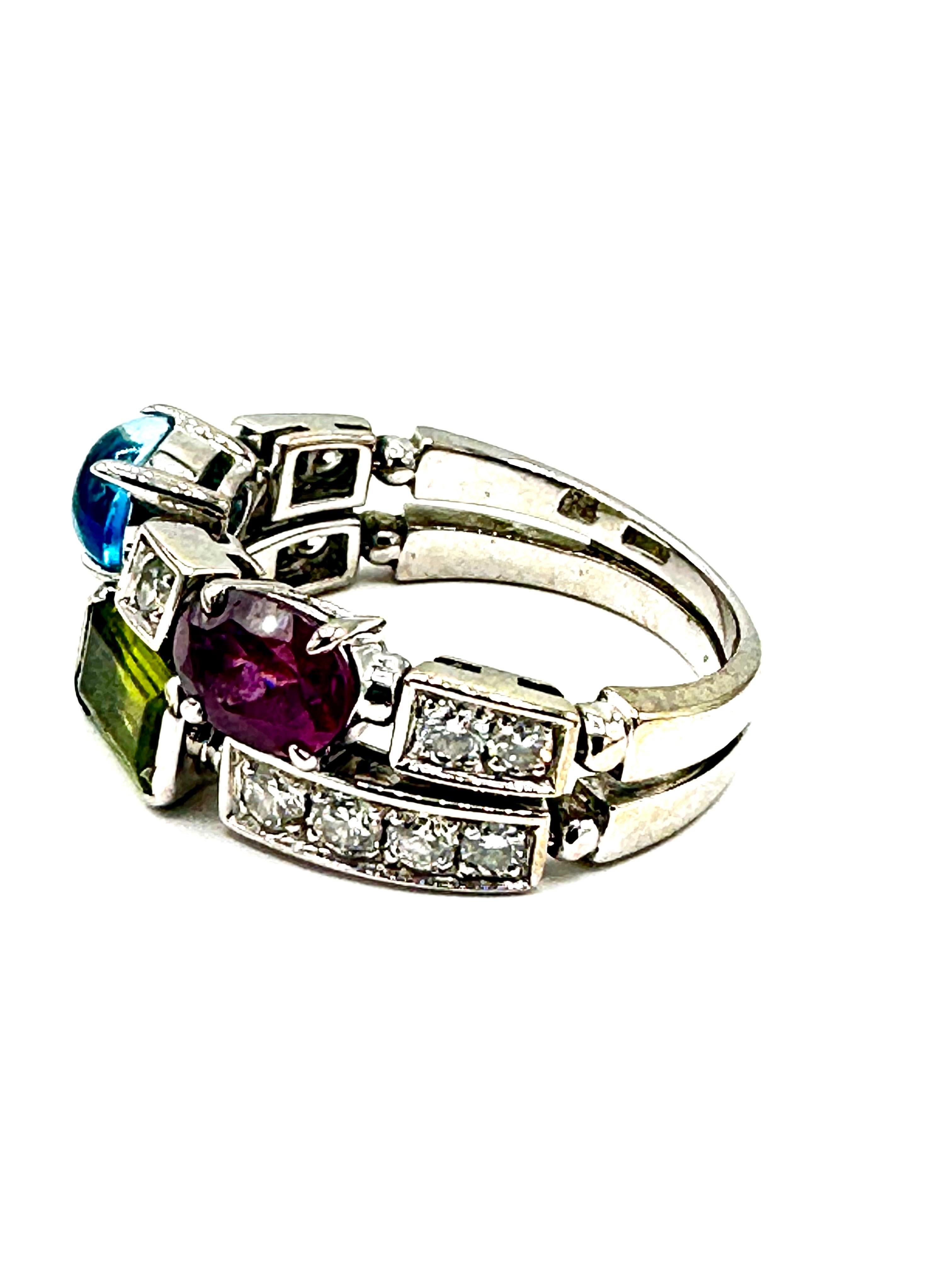 Modern Bulgari Allegra Multi Gemstone and Diamond 18K White Gold Fashion Ring