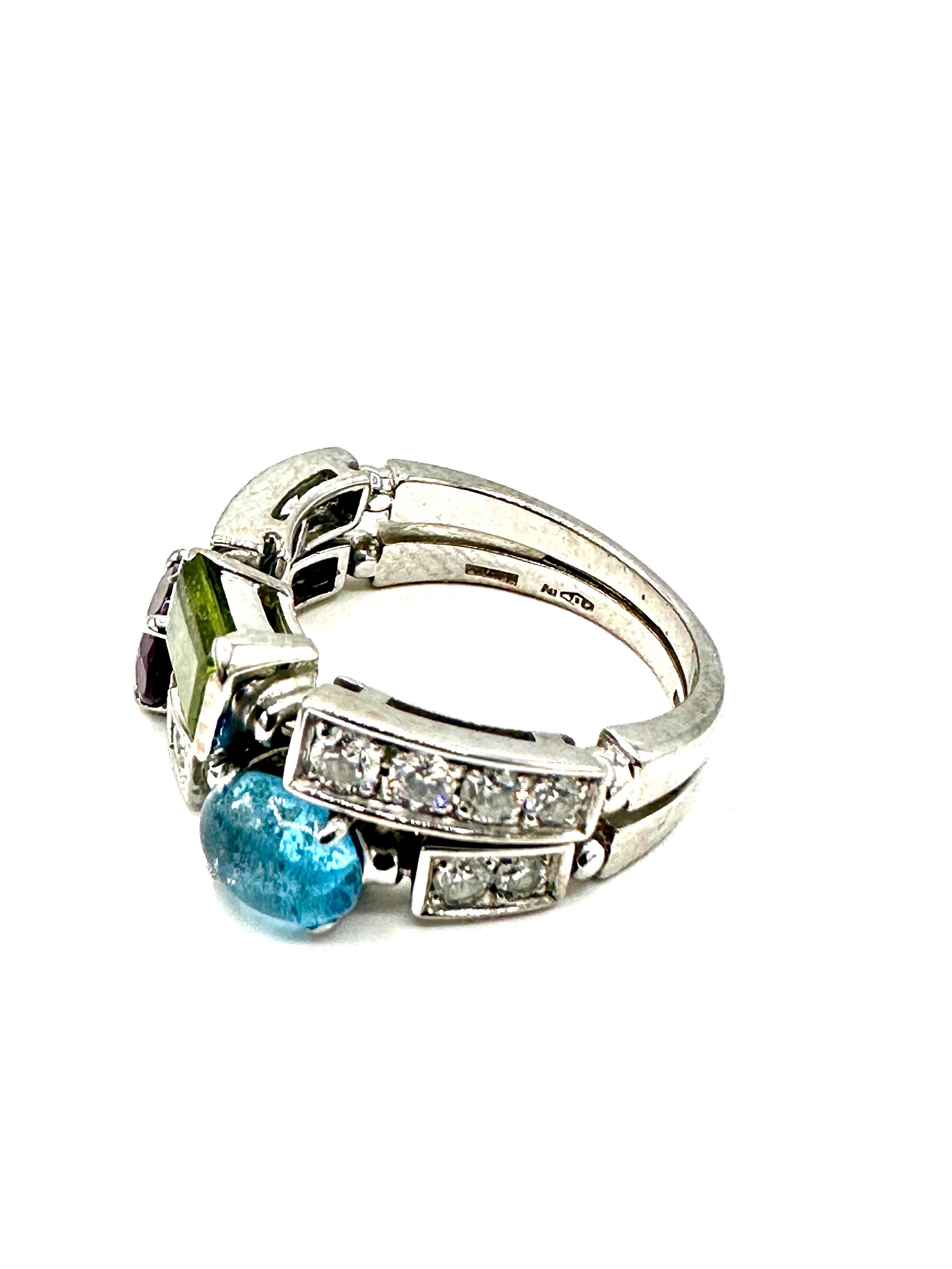 Round Cut Bulgari Allegra Multi Gemstone and Diamond 18K White Gold Fashion Ring