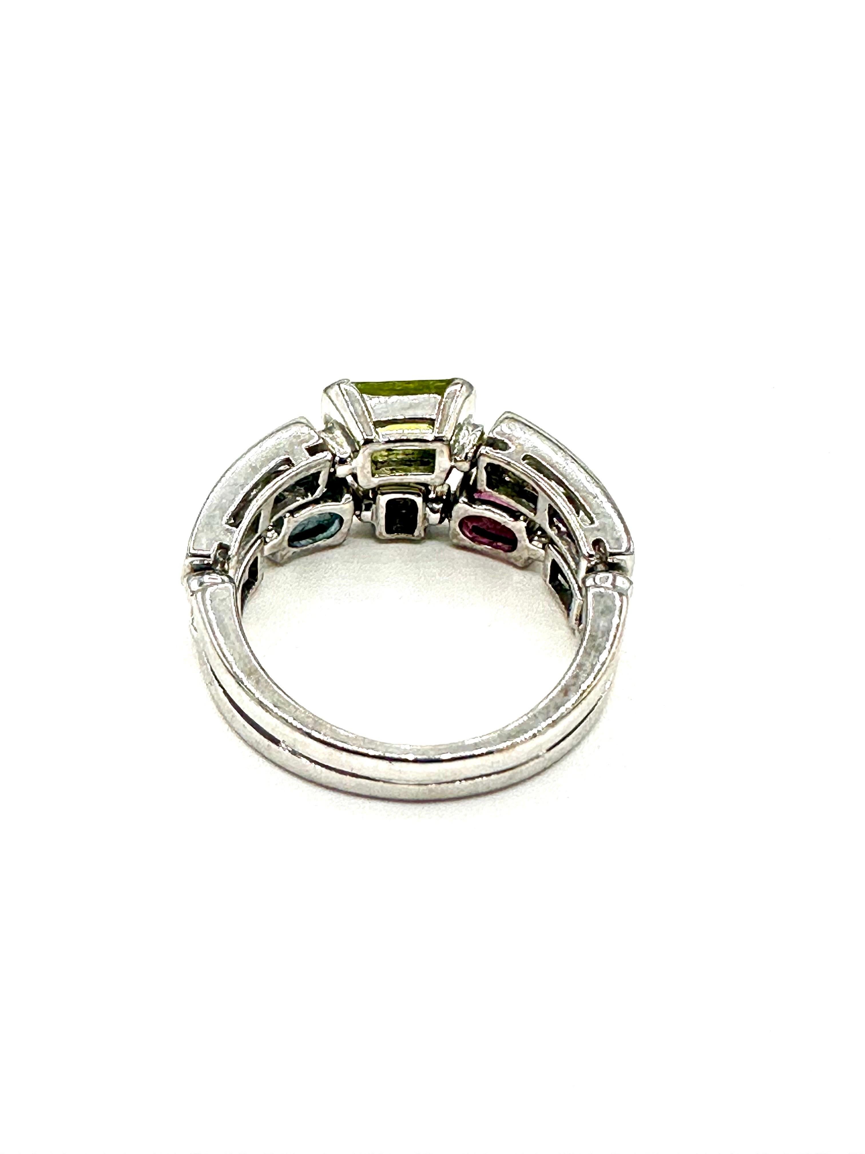 Bulgari Allegra Multi Gemstone and Diamond 18K White Gold Fashion Ring In Excellent Condition In Chevy Chase, MD