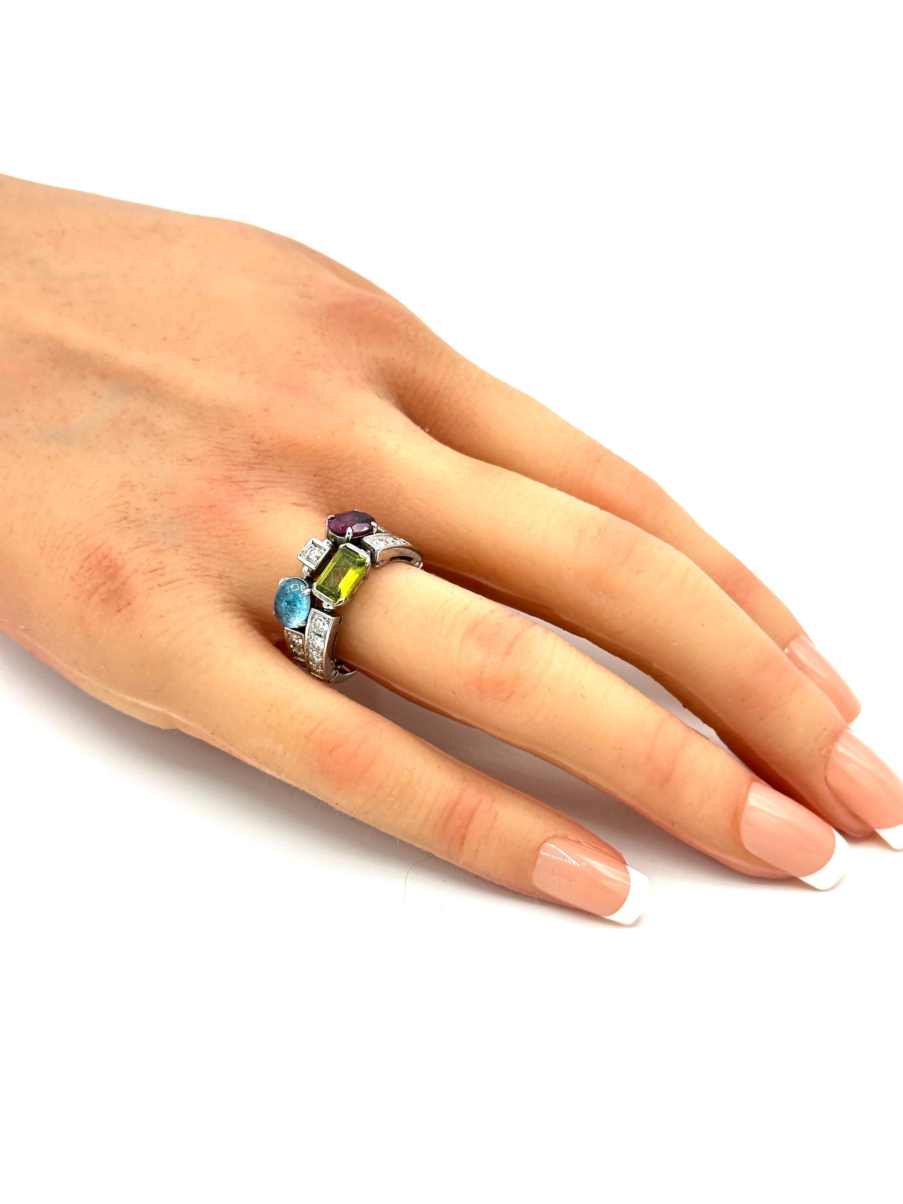 Women's or Men's Bulgari Allegra Multi Gemstone and Diamond 18K White Gold Fashion Ring