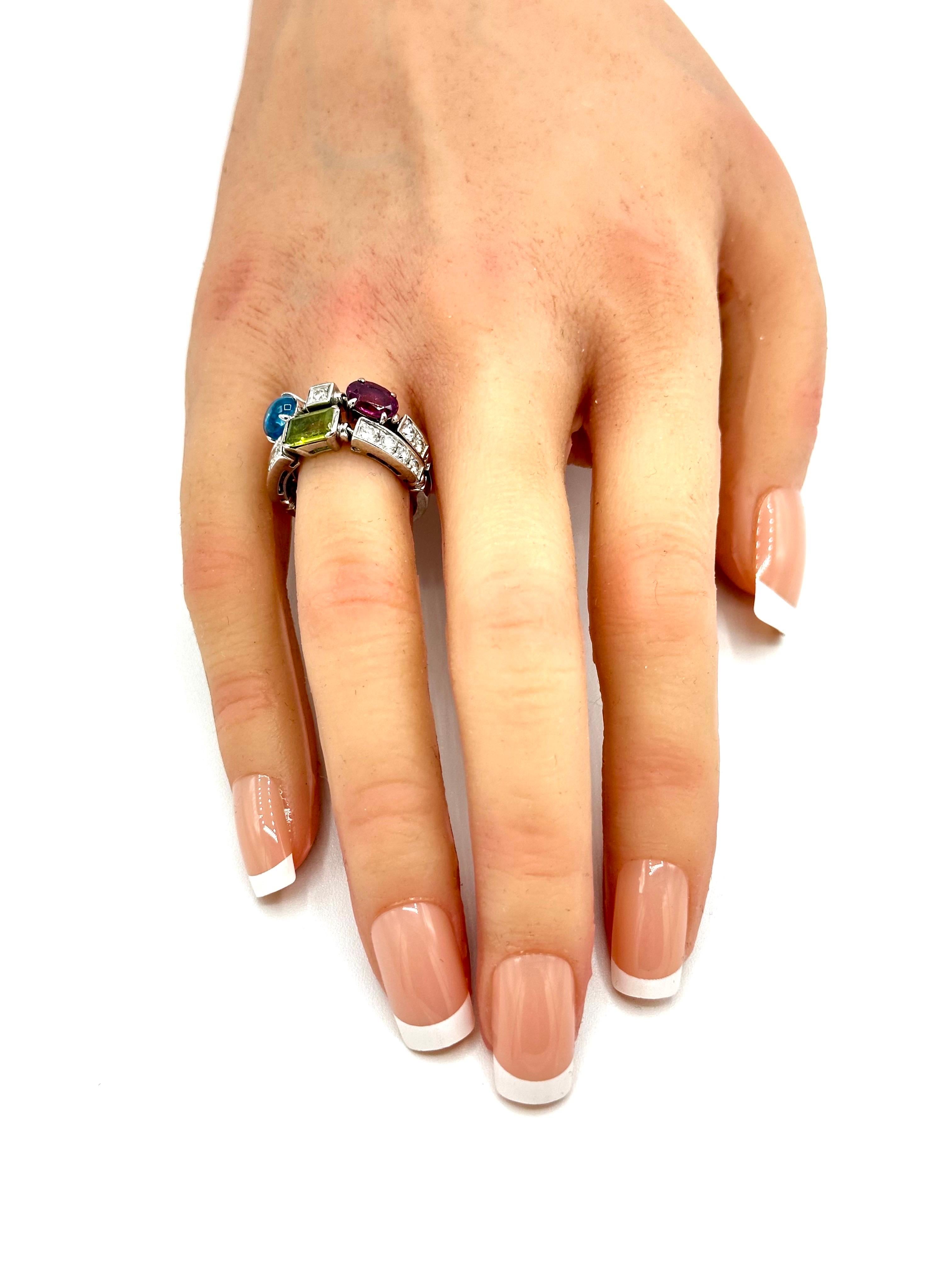 Bulgari Allegra Multi Gemstone and Diamond 18K White Gold Fashion Ring 1