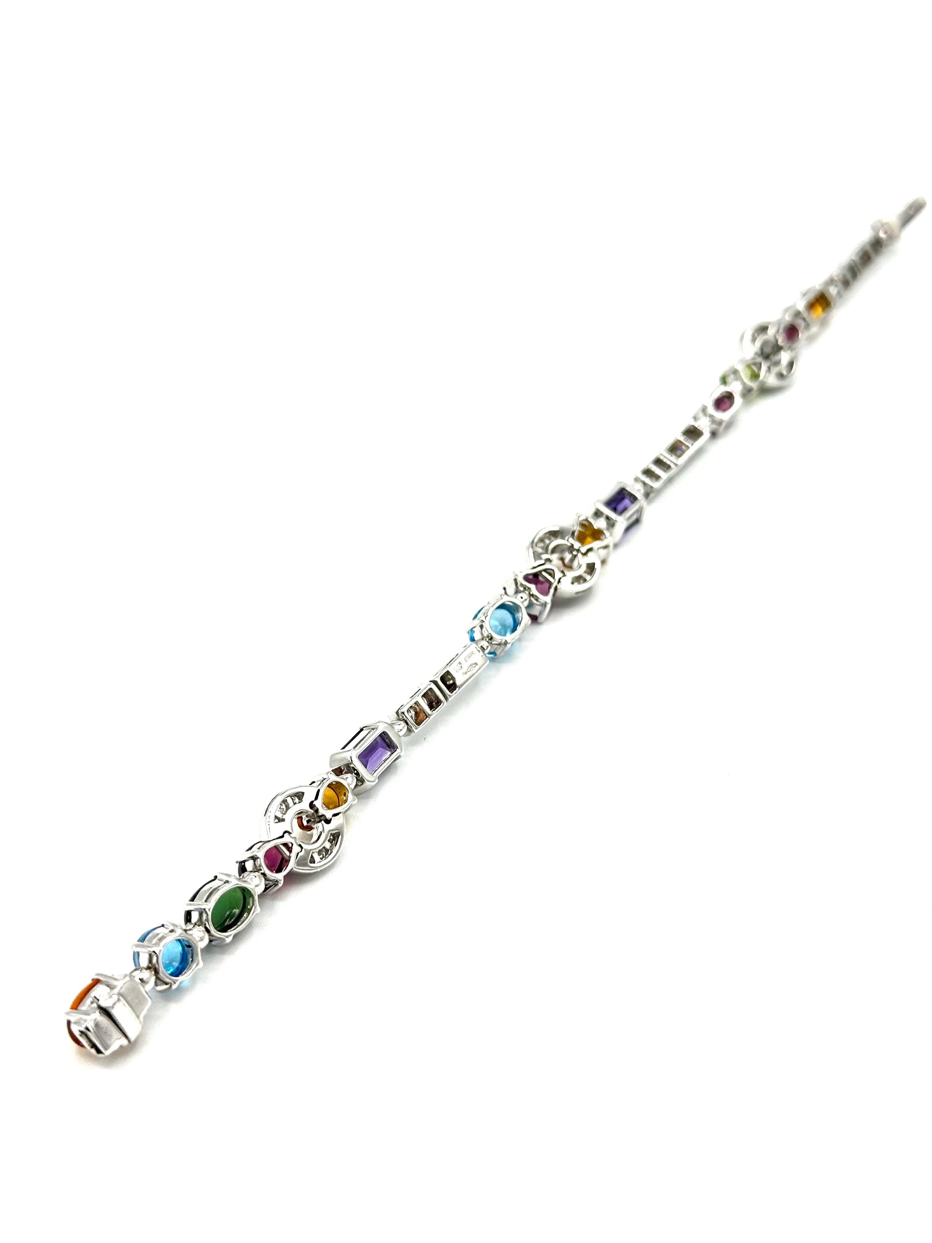 Round Cut Bulgari Allegra Multi Gemstone & Diamond 18K White Gold Bracelet
