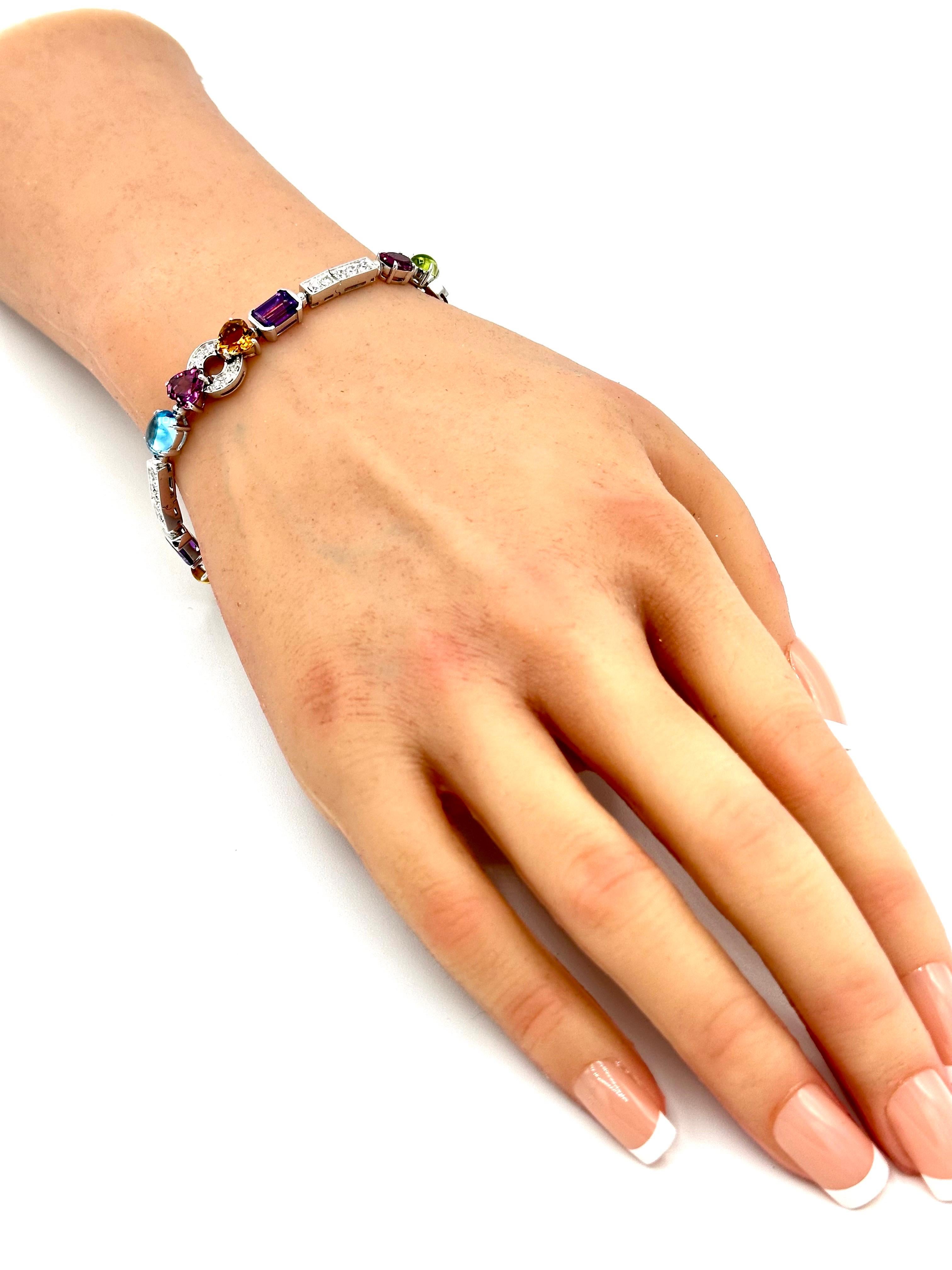 Women's or Men's Bulgari Allegra Multi Gemstone & Diamond 18K White Gold Bracelet