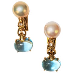 Bulgari Allegra Pearl and Blue Topaz Earrings