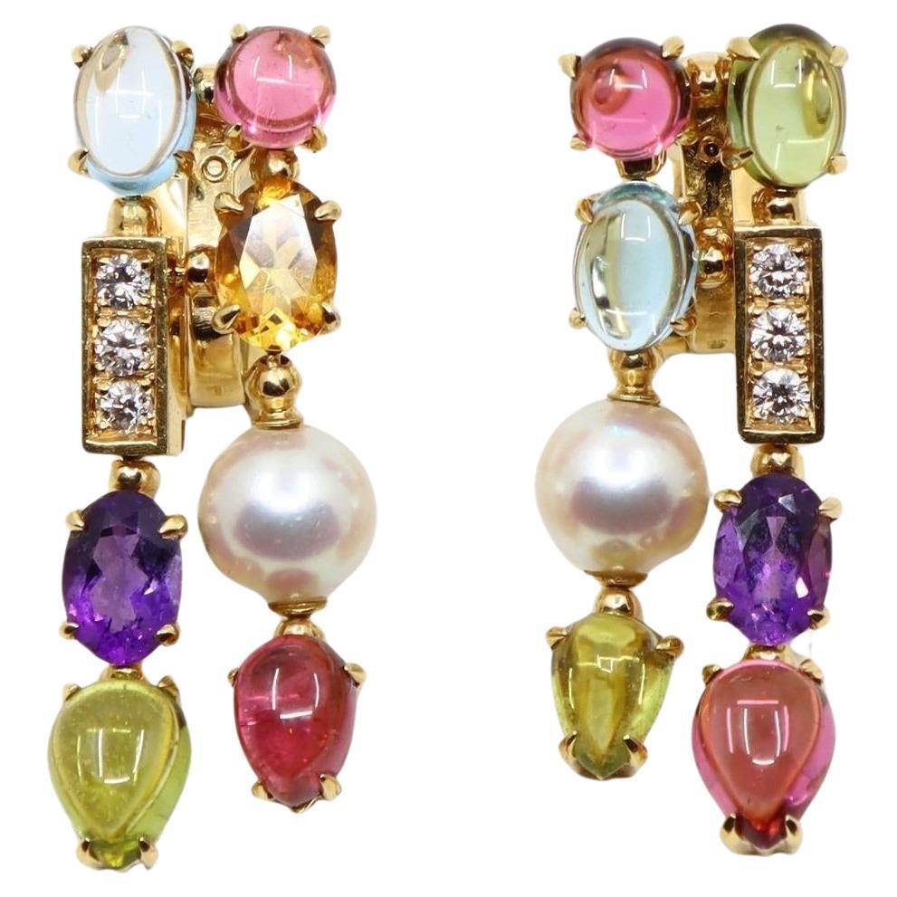 Bulgari Allegra Pearls Diamonds 
Multi-gemstone Drop Earring For Sale