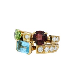 Bulgari Allegra Ring 18K Yellow Gold Diamond and Gemstone Two Row
