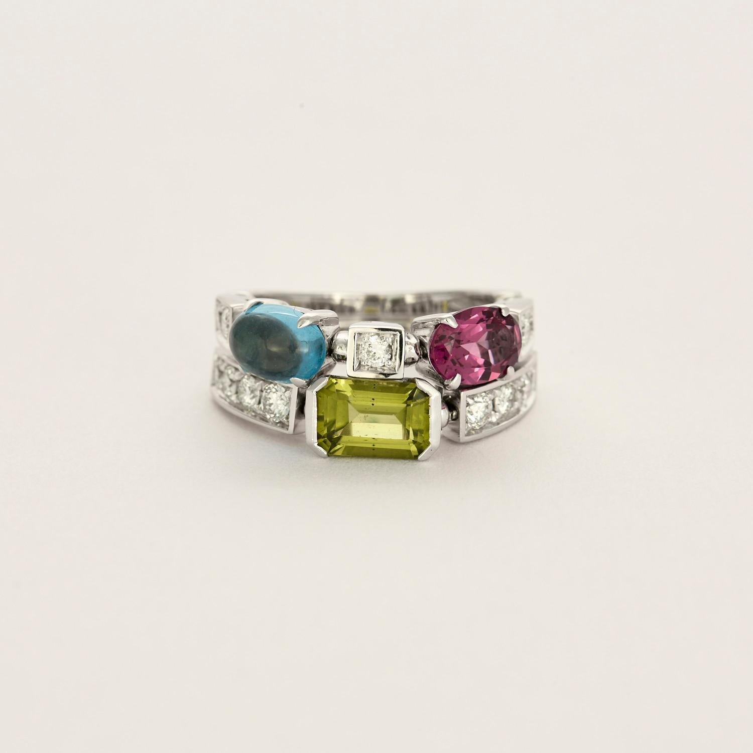 Cabochon BULGARI - Allegra ring in white gold diamonds and colored gemstones For Sale