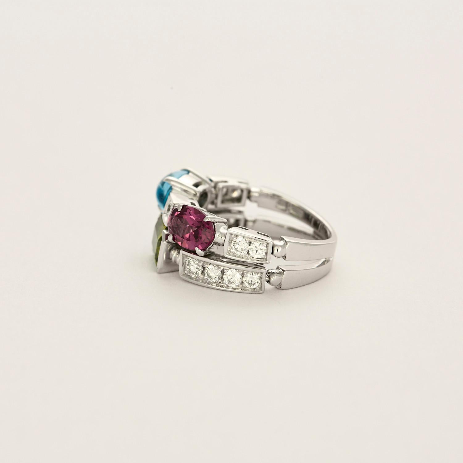 Women's or Men's BULGARI - Allegra ring in white gold diamonds and colored gemstones For Sale