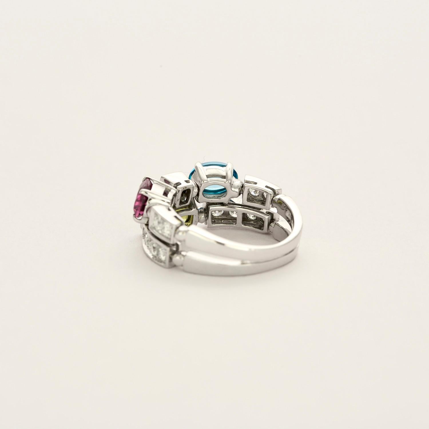 BULGARI - Allegra ring in white gold diamonds and colored gemstones For Sale 1