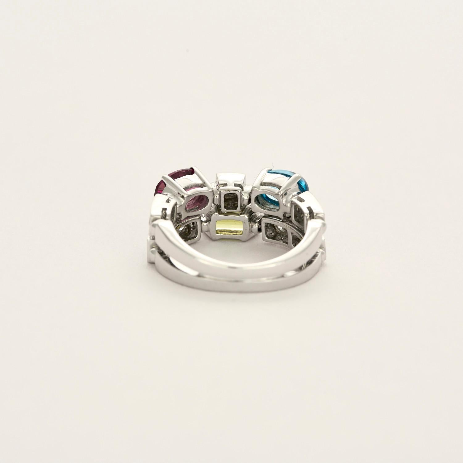 BULGARI - Allegra ring in white gold diamonds and colored gemstones For Sale 2