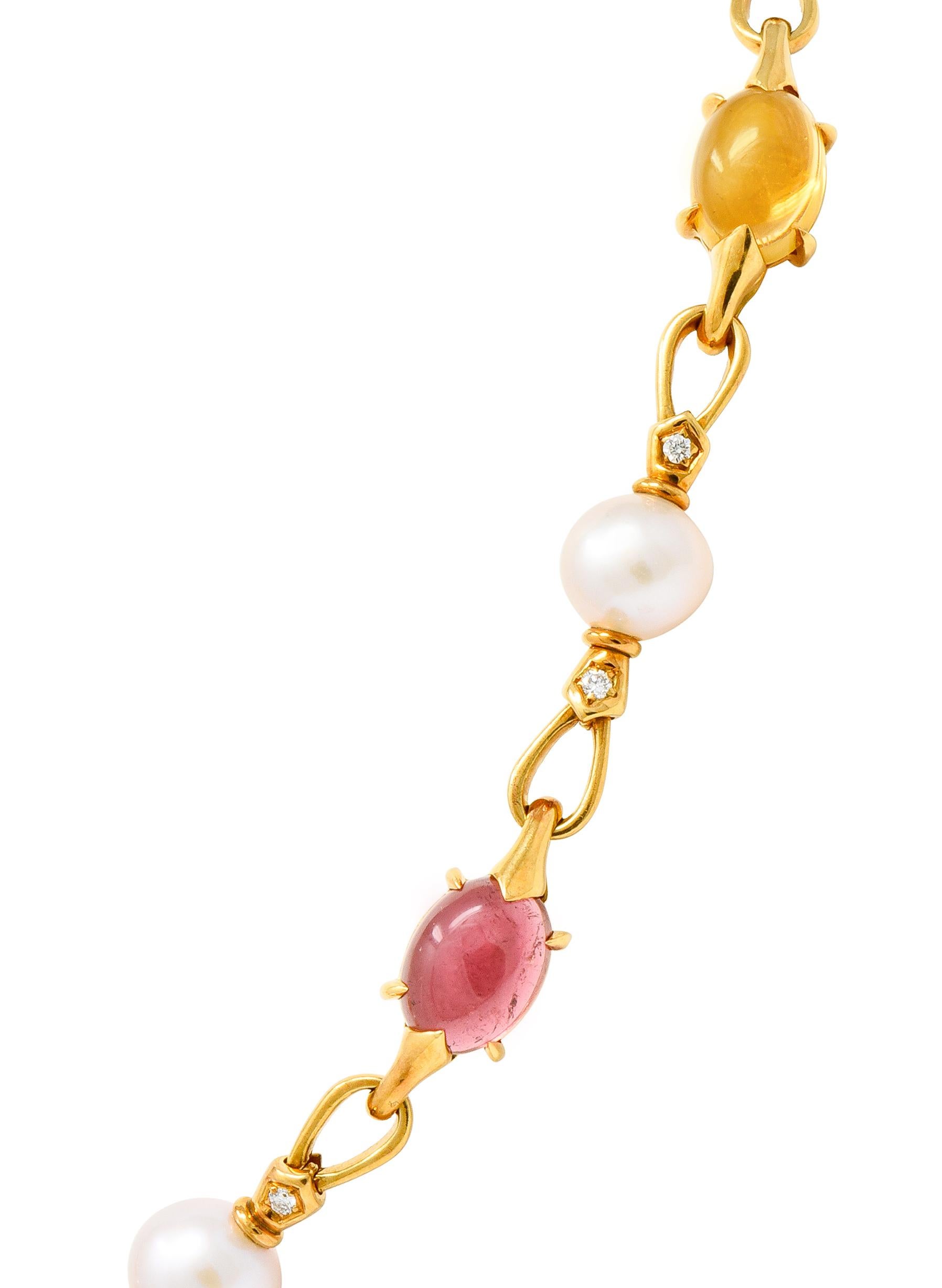 Women's or Men's Bulgari Allegra Tourmaline Citrine Topaz Diamond 18 Karat Gold Station Necklace