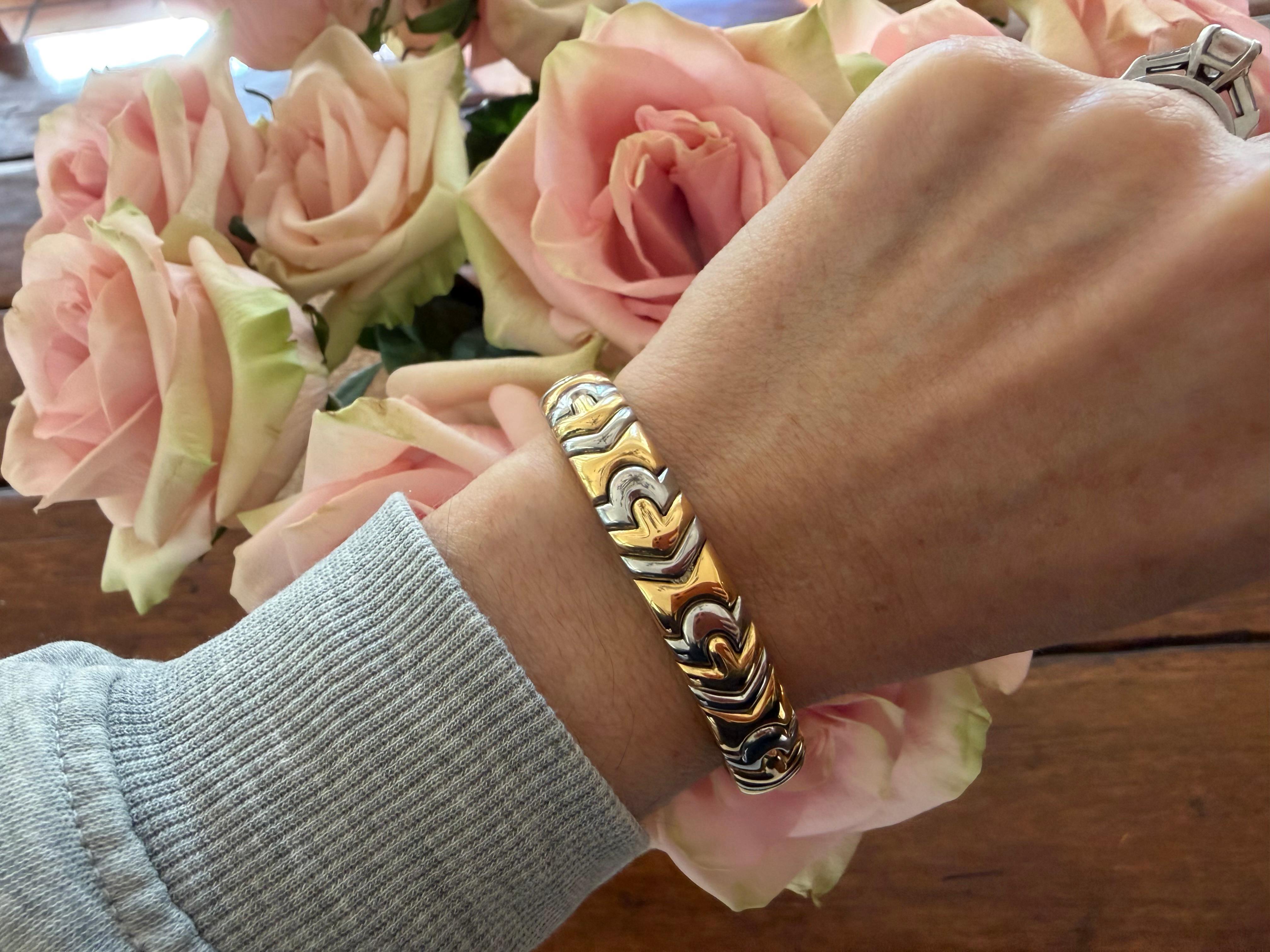 Bracelet manchette Bulgari Alveare en or jaune 18K et acier inoxydable en vente 6