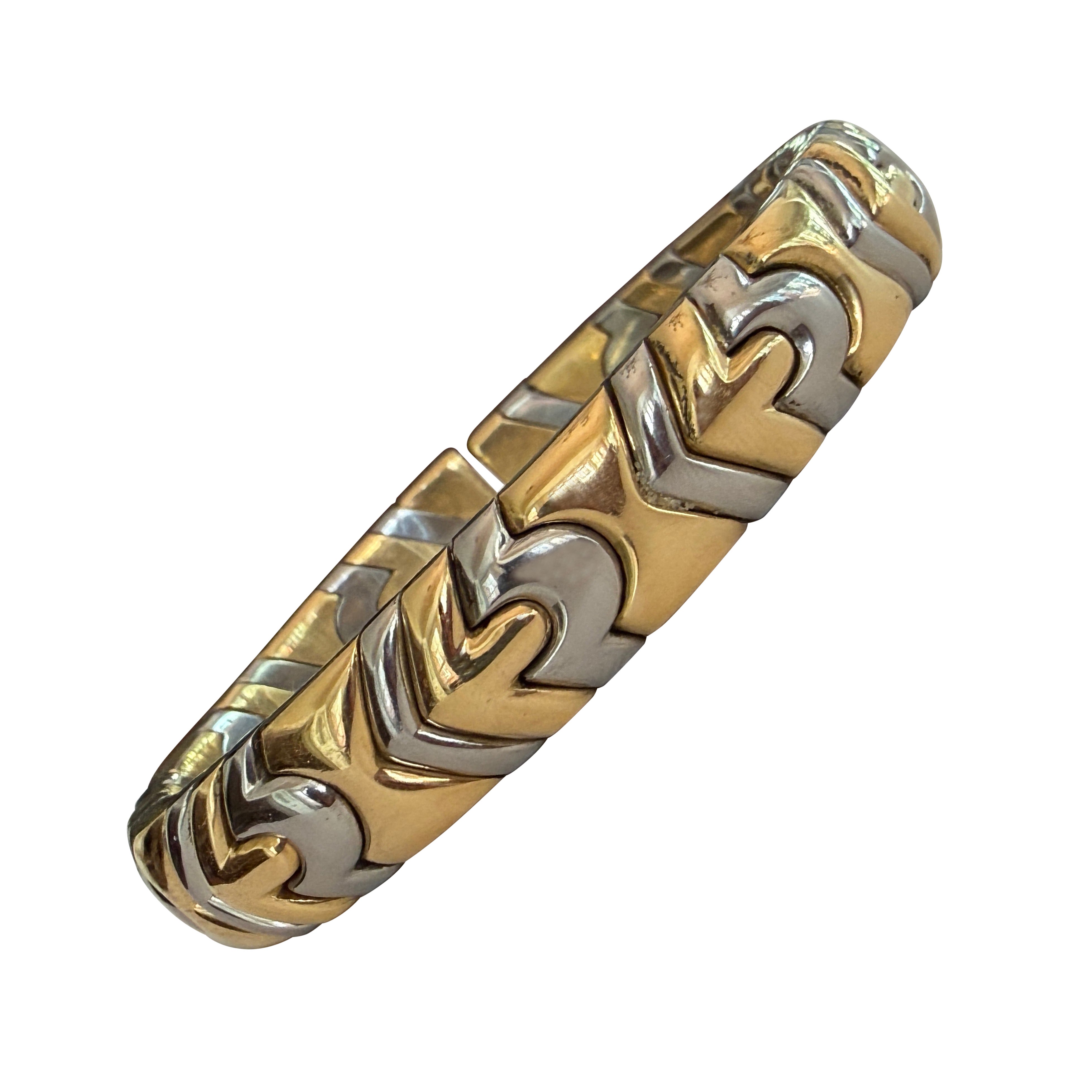 Bracelet manchette Bulgari Alveare en or jaune 18K et acier inoxydable en vente