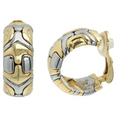 Bulgari Alveare Earrings 18k Gold and Stainless Steel Ear Clip Hoops Parentesi