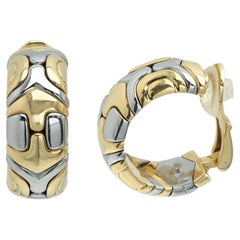 Bulgari Alveare Earrings 18k Gold and Stainless Steel Ear Clip Hoops Parentesi