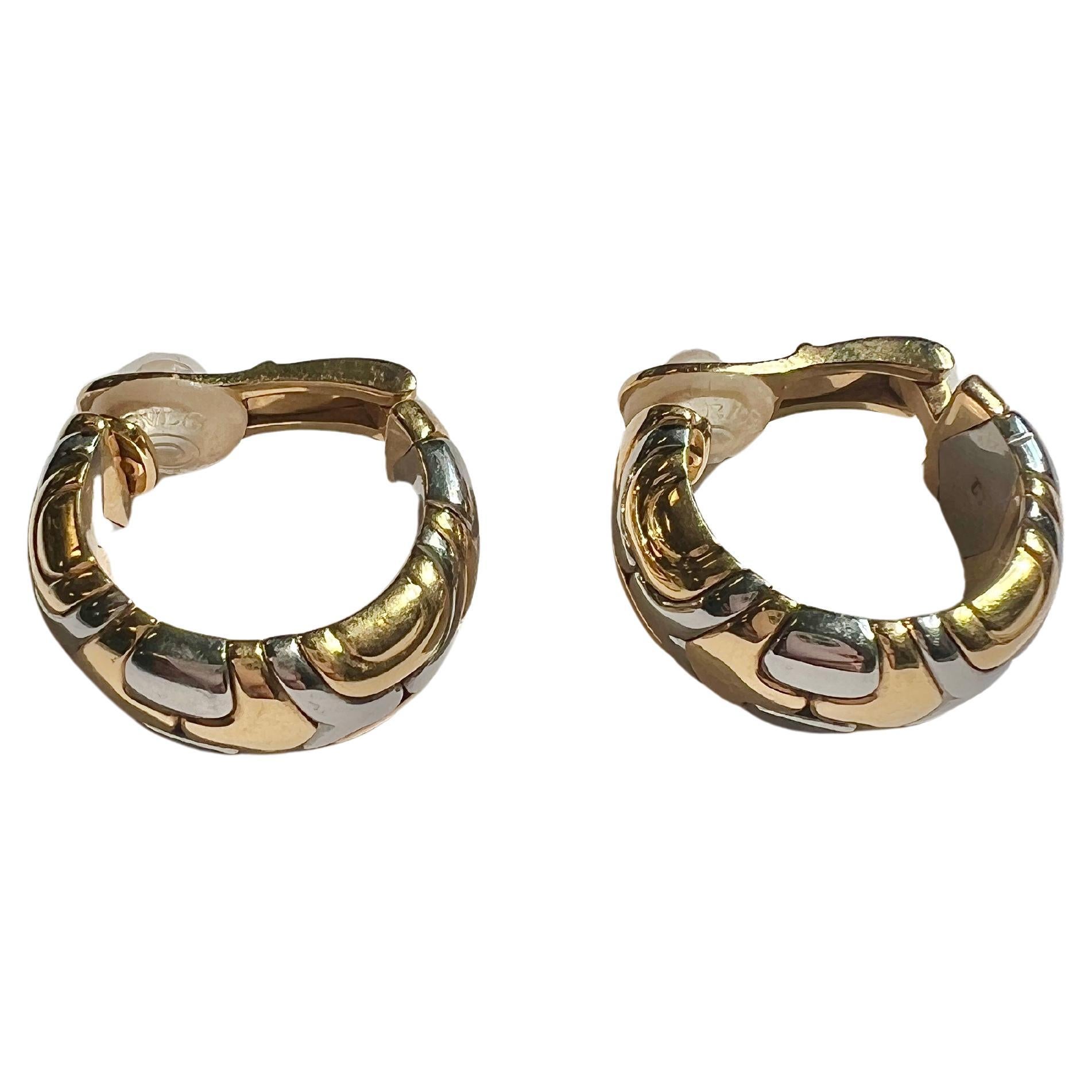 Bulgari Alveare Gold and Steel Hoop Earrings
