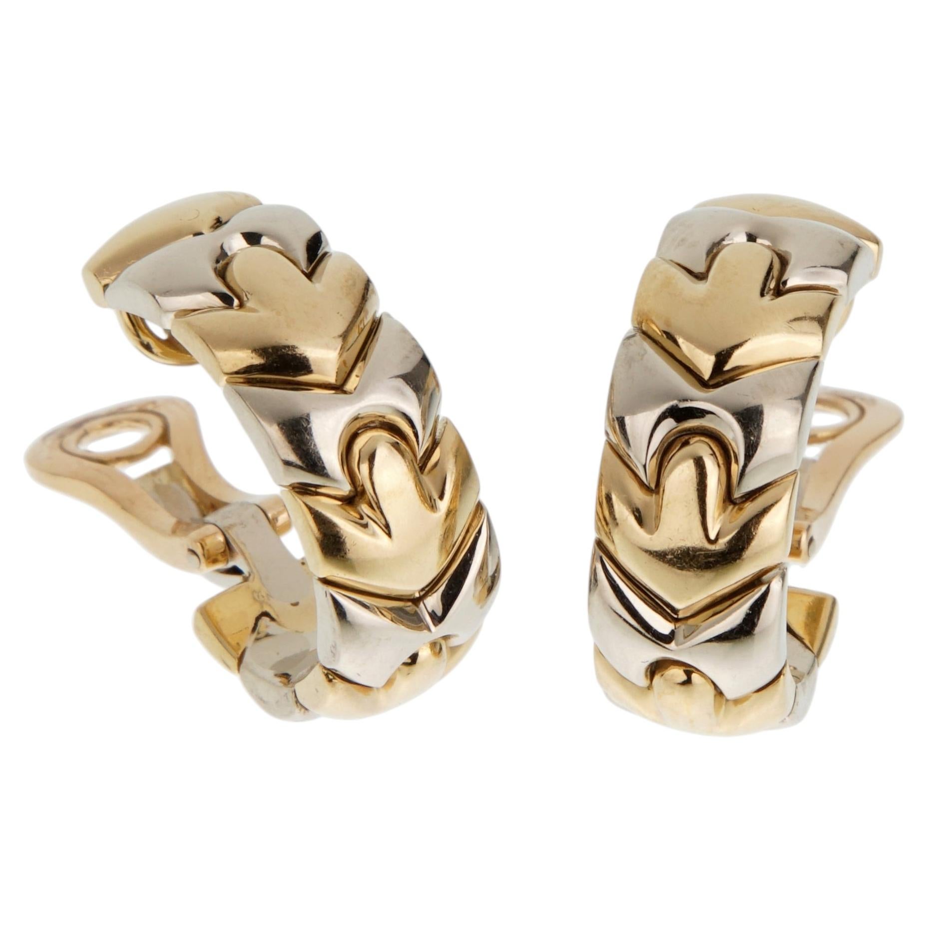 Bulgari Alveare Vintage 18K Yellow Gold & Stainless Steel Hoop Earrings