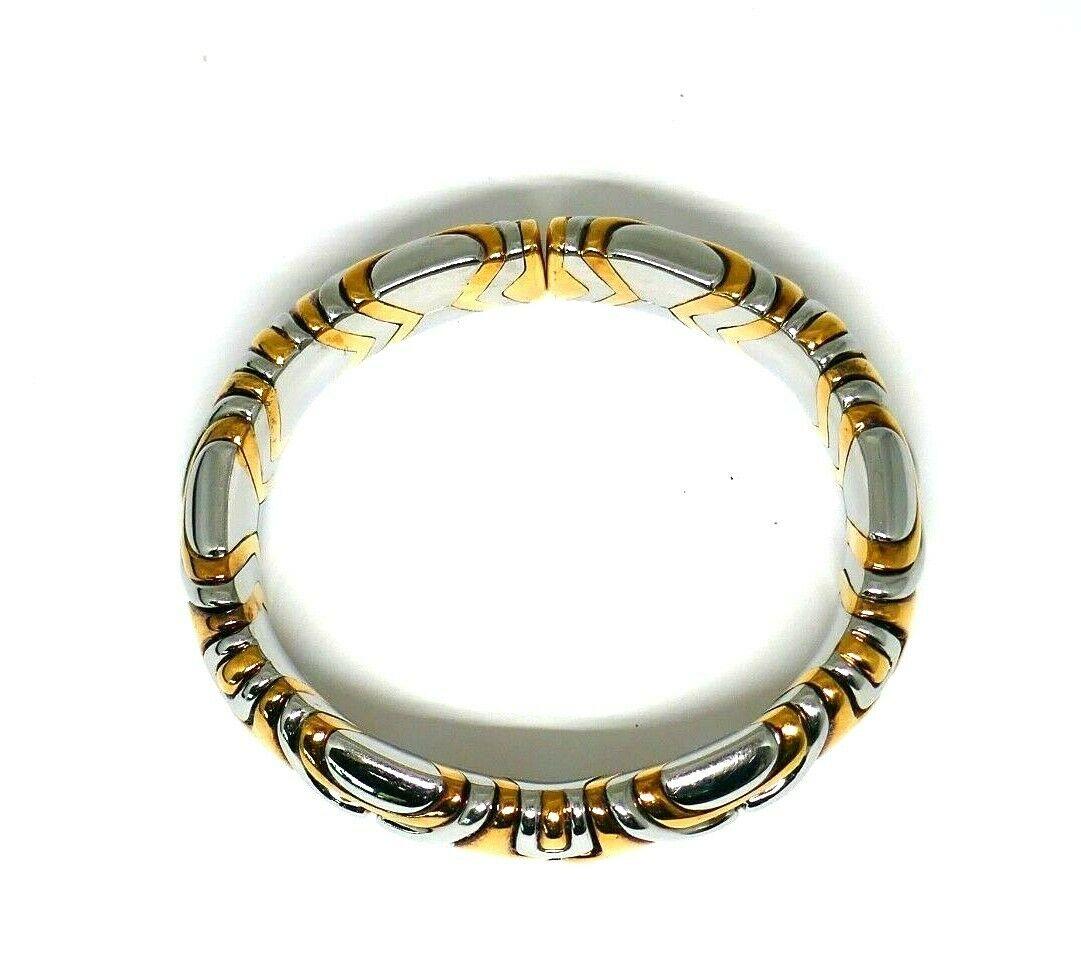 Bulgari Alveare Yellow Gold Stainless Steel Bangle Bracelet In Excellent Condition In Beverly Hills, CA
