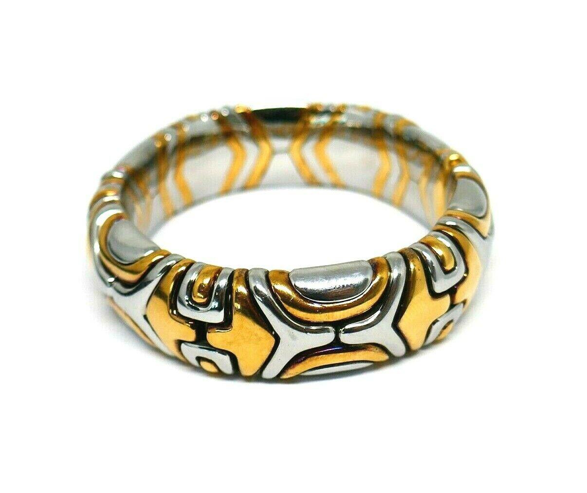 Women's or Men's Bulgari Alveare Yellow Gold Stainless Steel Bangle Bracelet