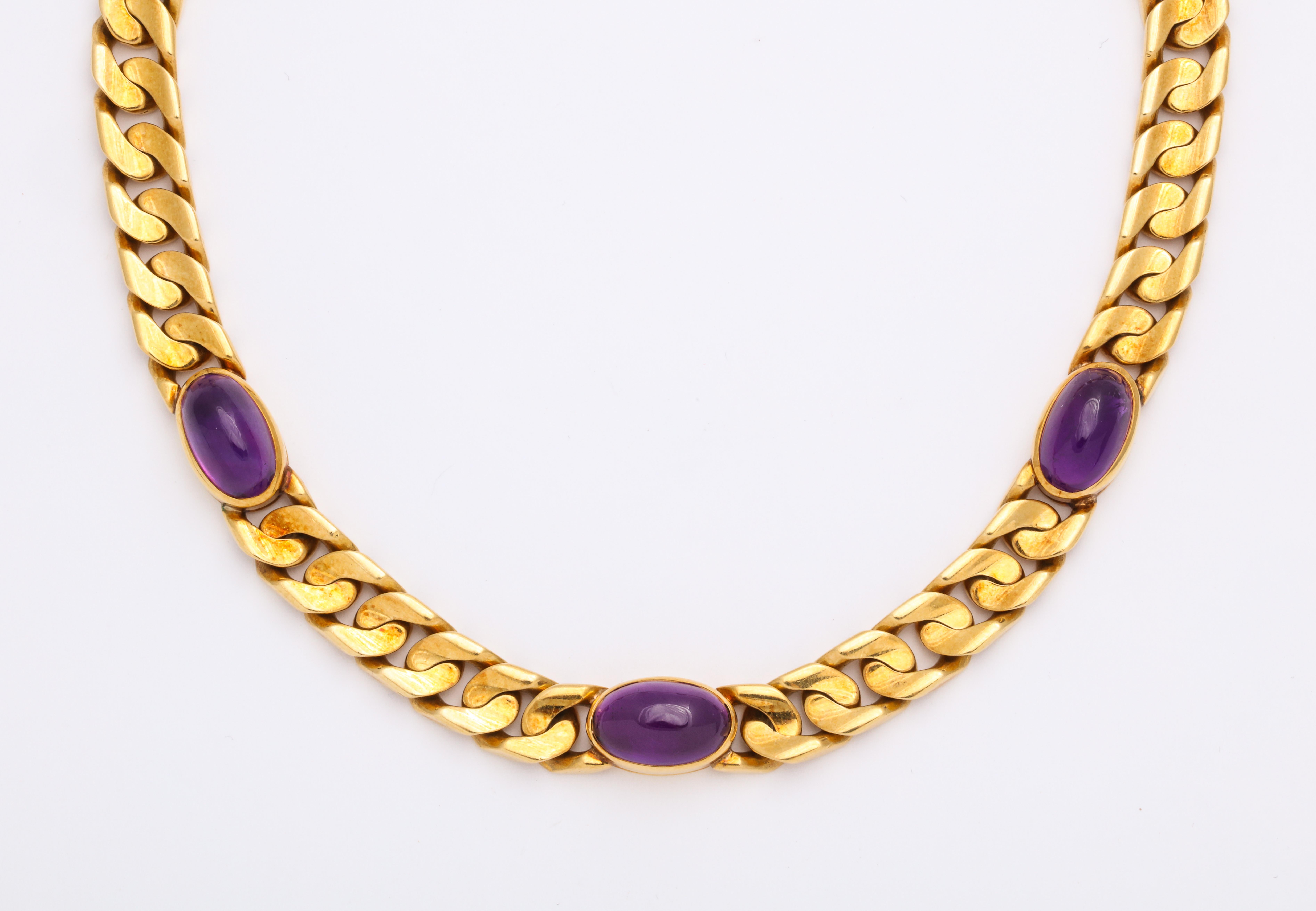 La Dolce Vita! Love Bulgari? Love Purple? This will make you smile. Our 18KYG choker is 15 3/4 inches of solid-gold Italian chicness. 7 oval cabochon amethysts are bezel-set in a classic '80s Bulgari design.