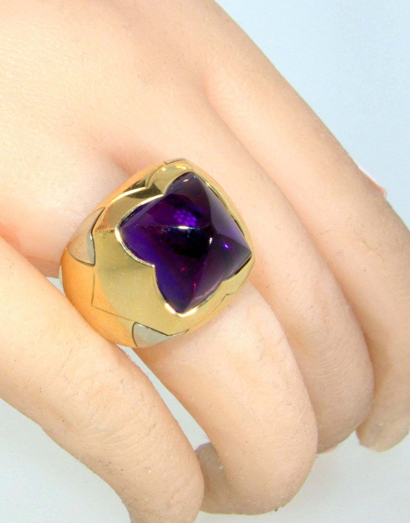 Women's or Men's Bulgari Amethyst and Bi-Color Gold Ring