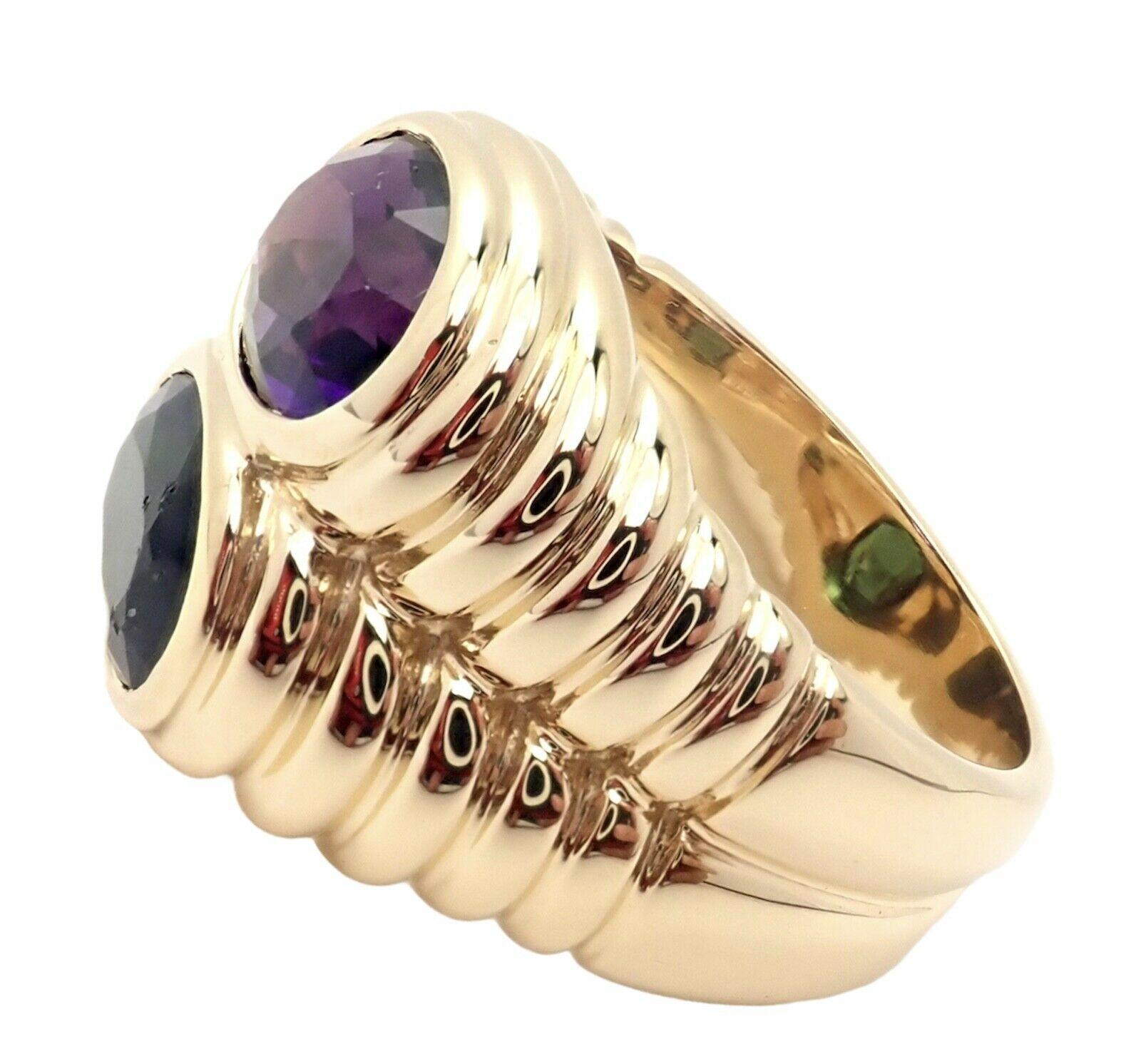 Women's or Men's Bulgari Amethyst and Green Tourmaline Twin Doppio Yellow Gold Ring