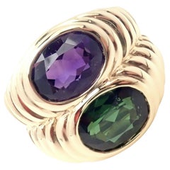 Bulgari Amethyst and Green Tourmaline Twin Doppio Yellow Gold Ring