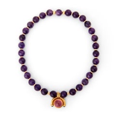 Bulgari - Perle d'améthyste avec pendentif en tourmaline rose