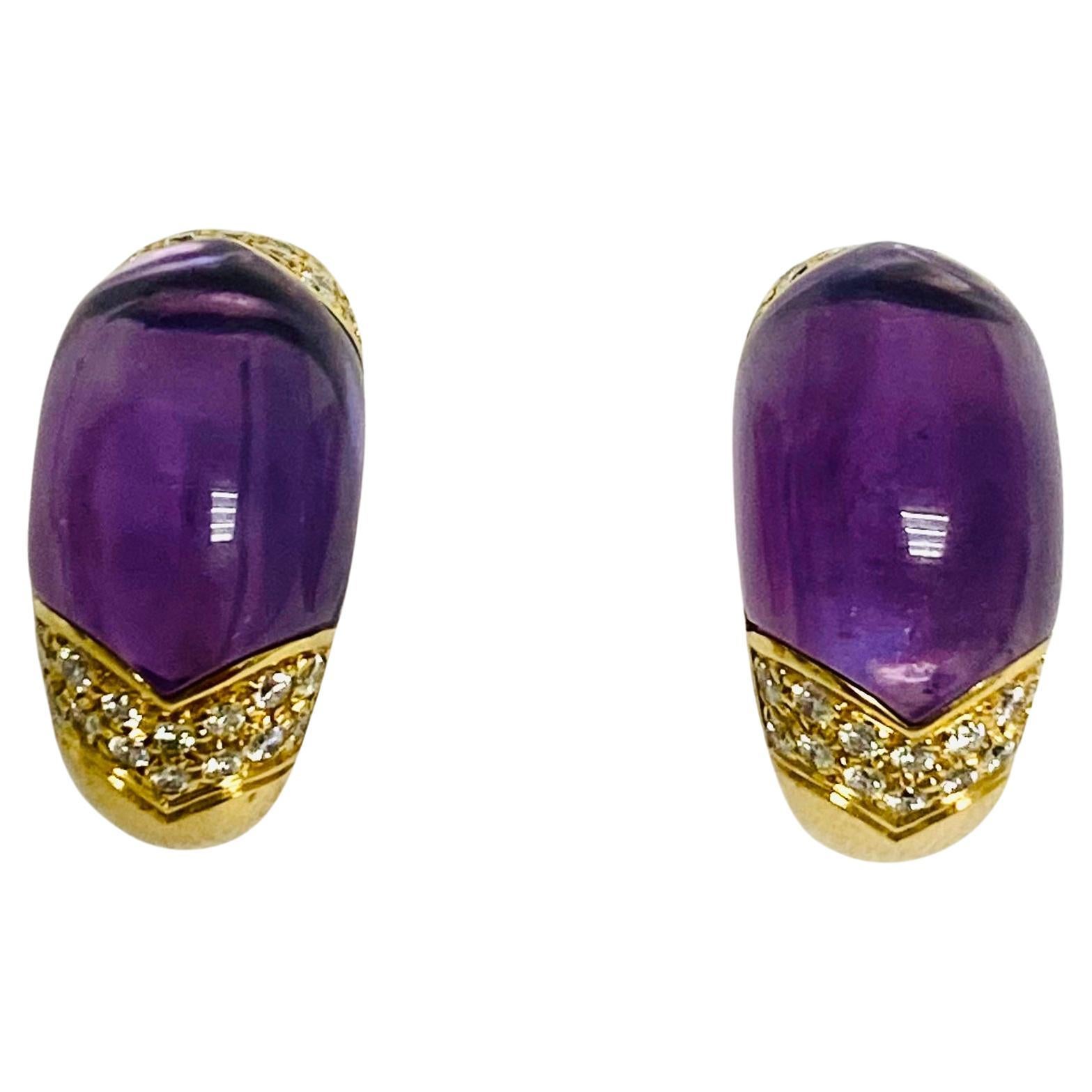 Bulgari Tronchetto Earrings Amethyst Diamond Gold In Excellent Condition In Beverly Hills, CA