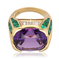 BULGARI Amethyst, Emerald & Diamond ‘Carré’ Cocktail Ring