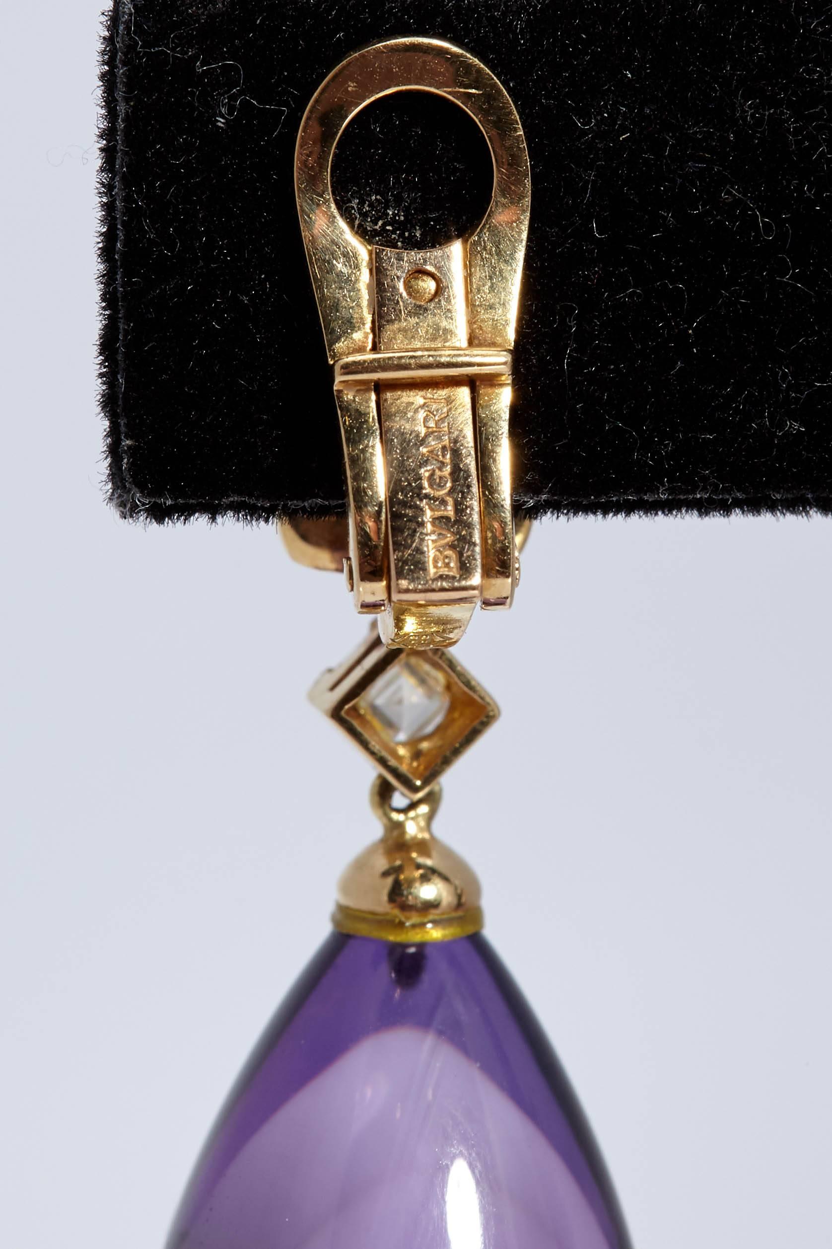 Bulgari Amethyst Gold Ruby Ear Pendants In Excellent Condition In New York, NY