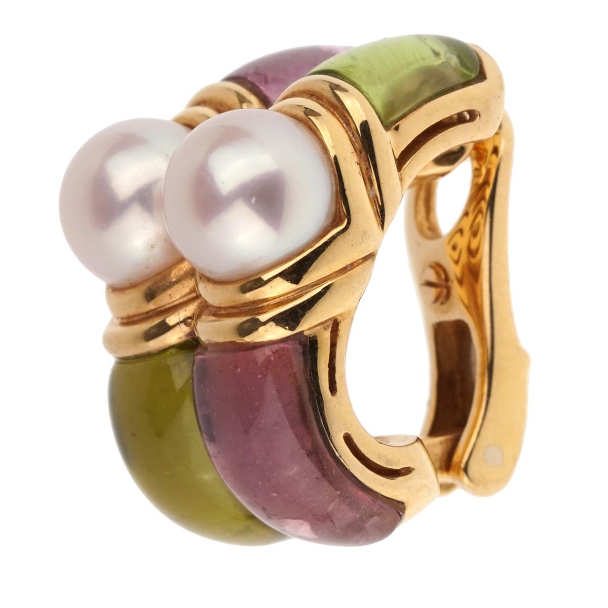 Bulgari Amethyst Peridot Gold Hoop Earrings In Good Condition In Feasterville, PA