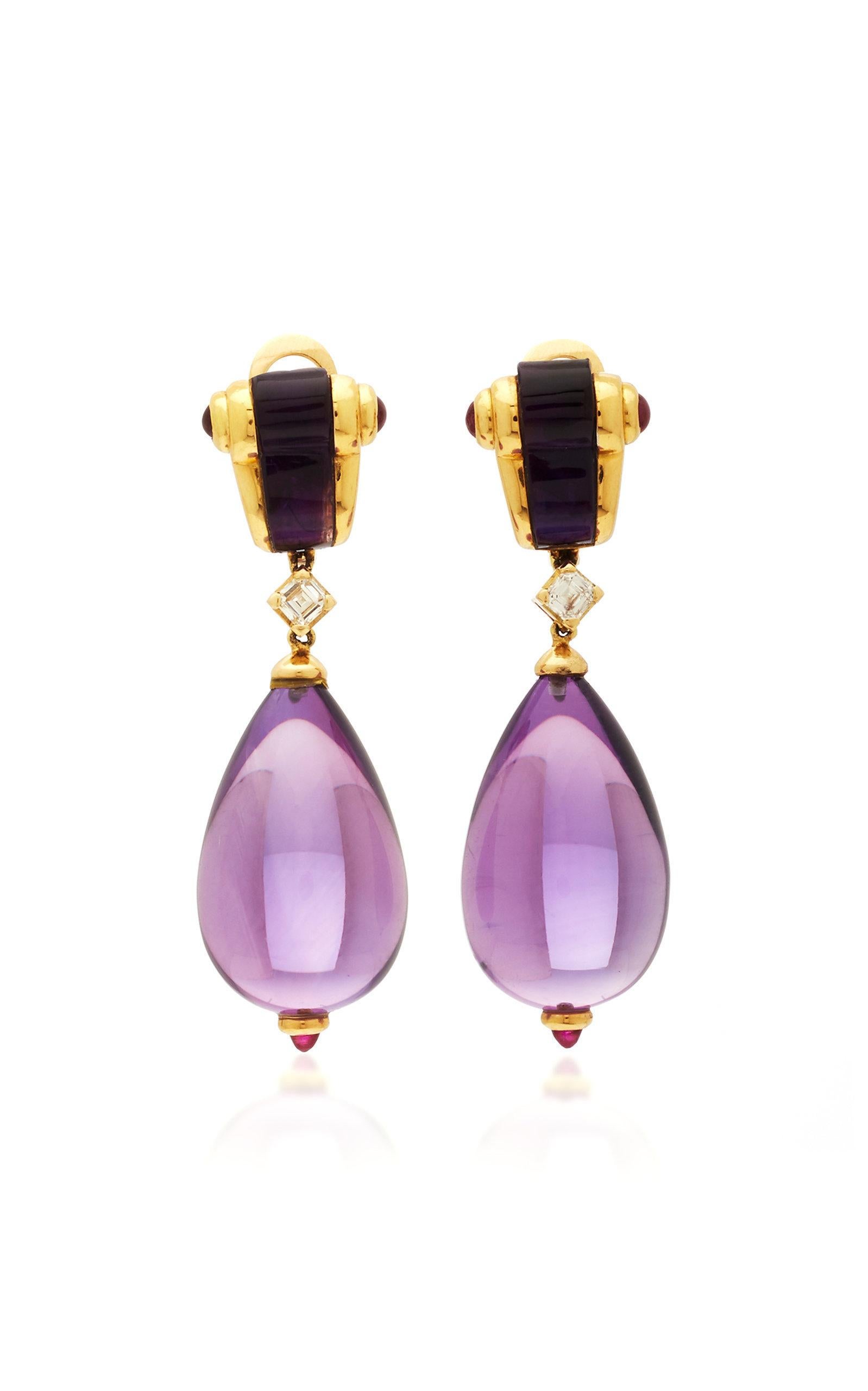 Bulgari Amethyst Ruby Rare Ear-Pendants In Good Condition In New York, NY