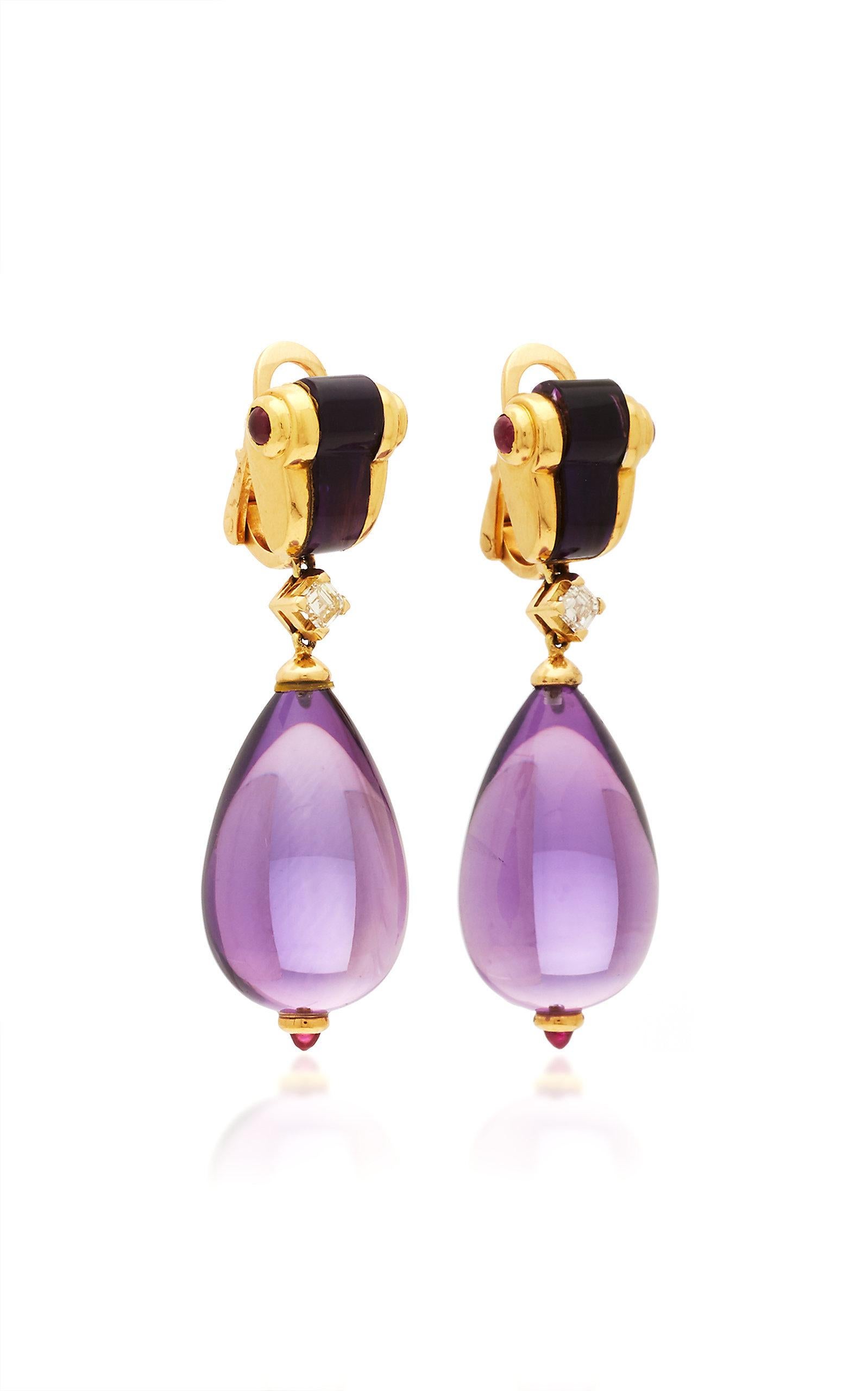 Women's or Men's Bulgari Amethyst Ruby Rare Ear-Pendants