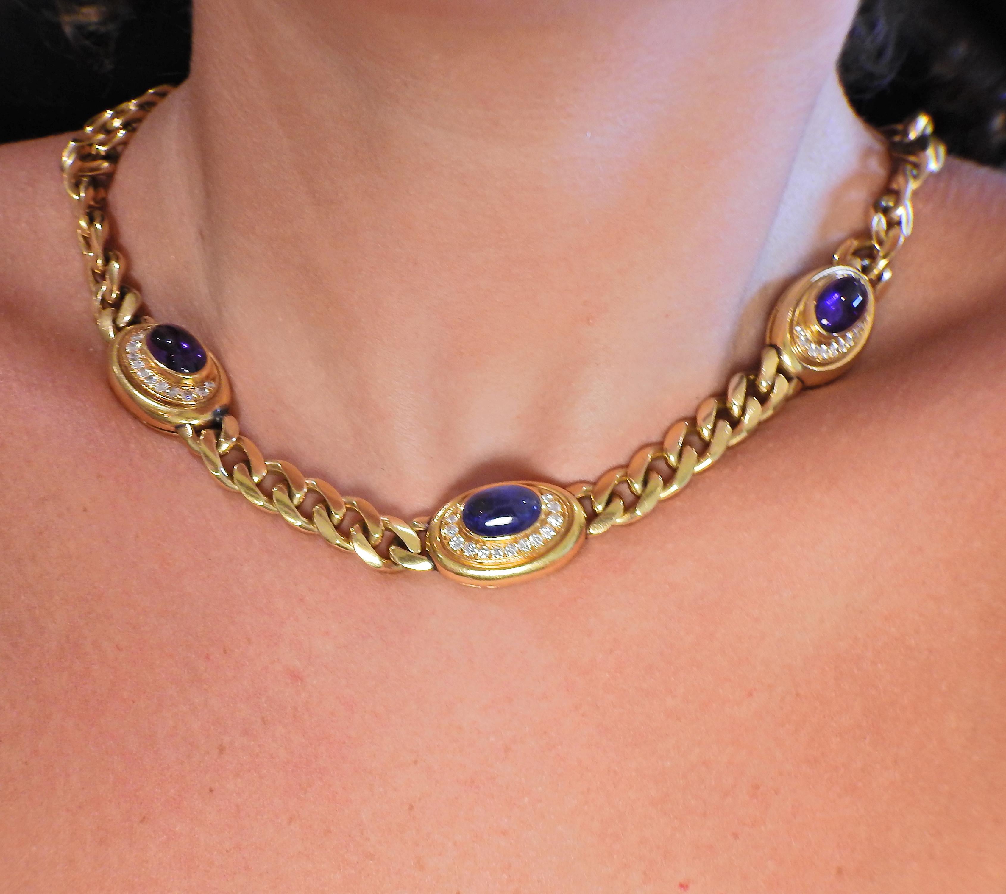 Bulgari Amethyst Sapphire Diamond Gold Necklace In Excellent Condition In New York, NY