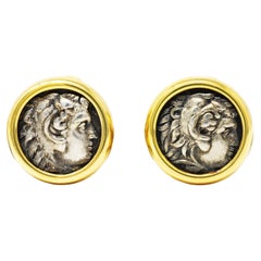 Bulgari Ancient Coin 18 Karat Gold Greek Zeus Alexander Monete Vintage Earrings