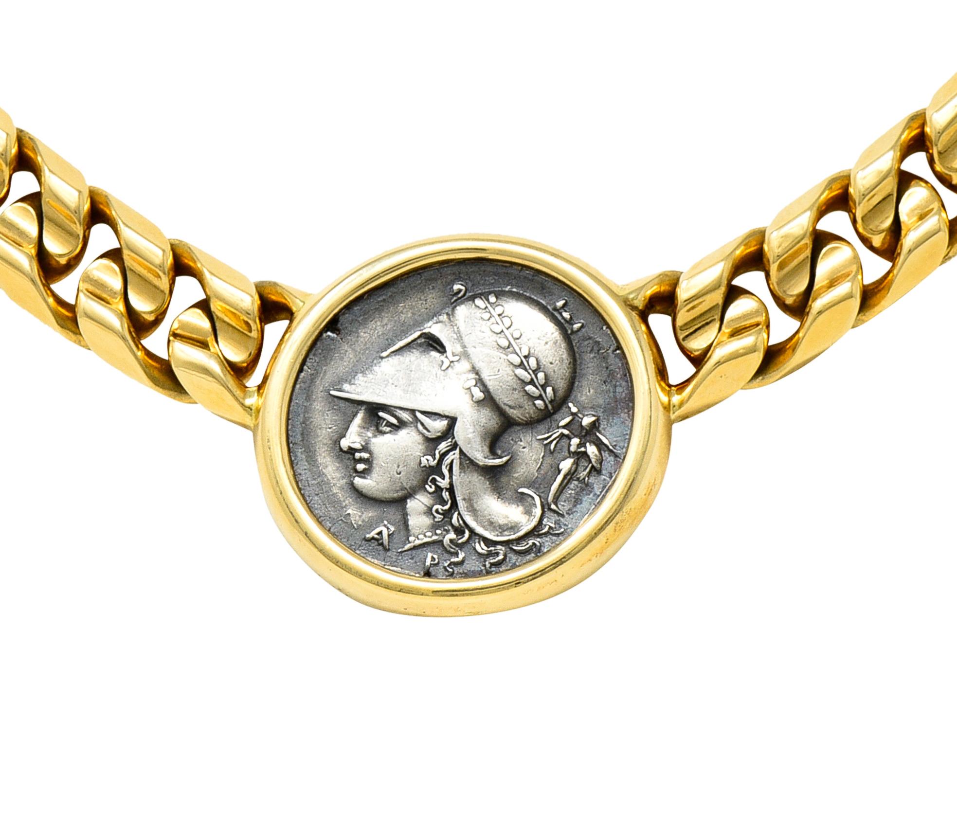 Bulgari Collier satellite Athena Pegasus Monete en or jaune 18 carats avec pièce de monnaie ancienne 7