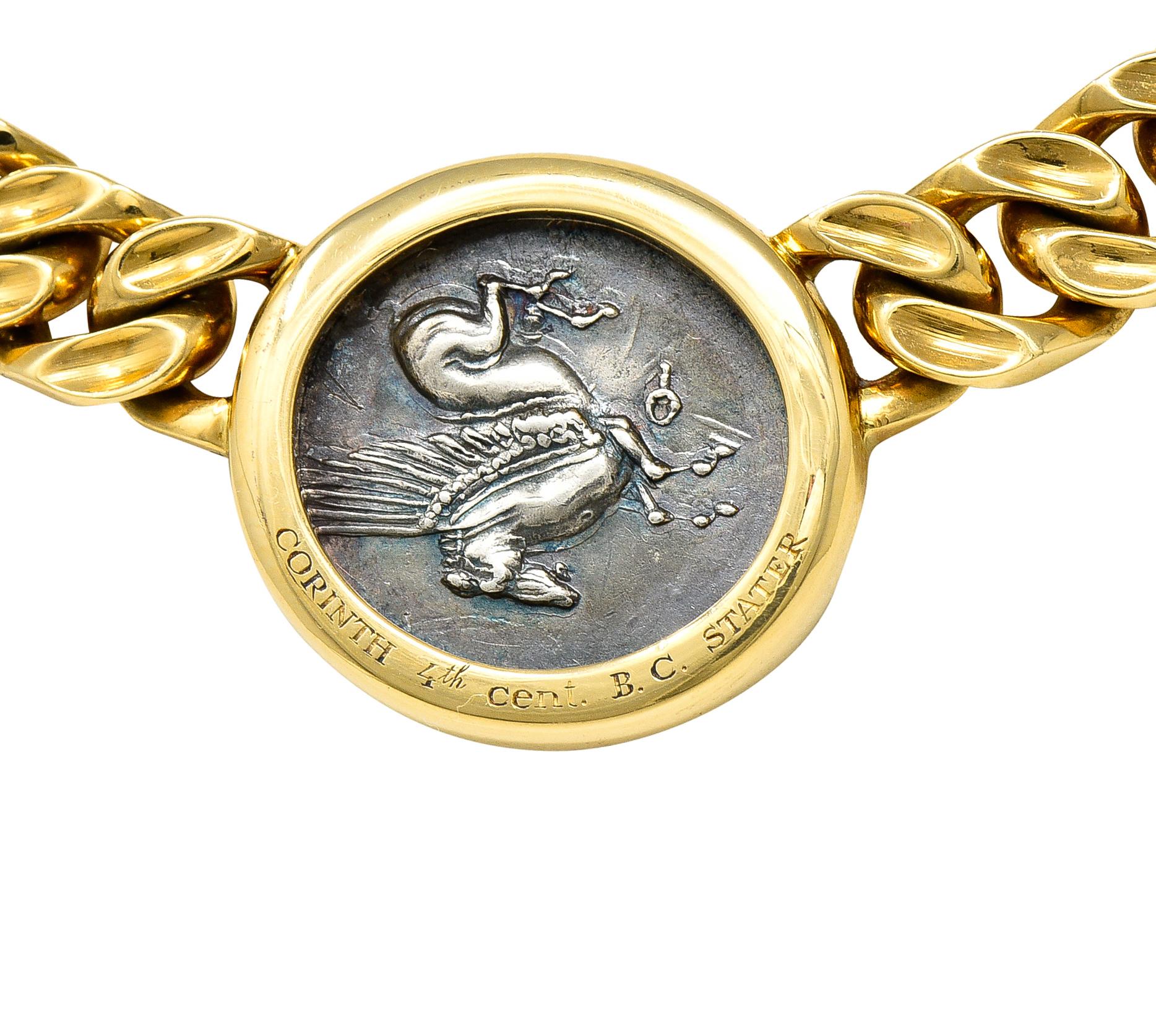 Bulgari Collier satellite Athena Pegasus Monete en or jaune 18 carats avec pièce de monnaie ancienne 8