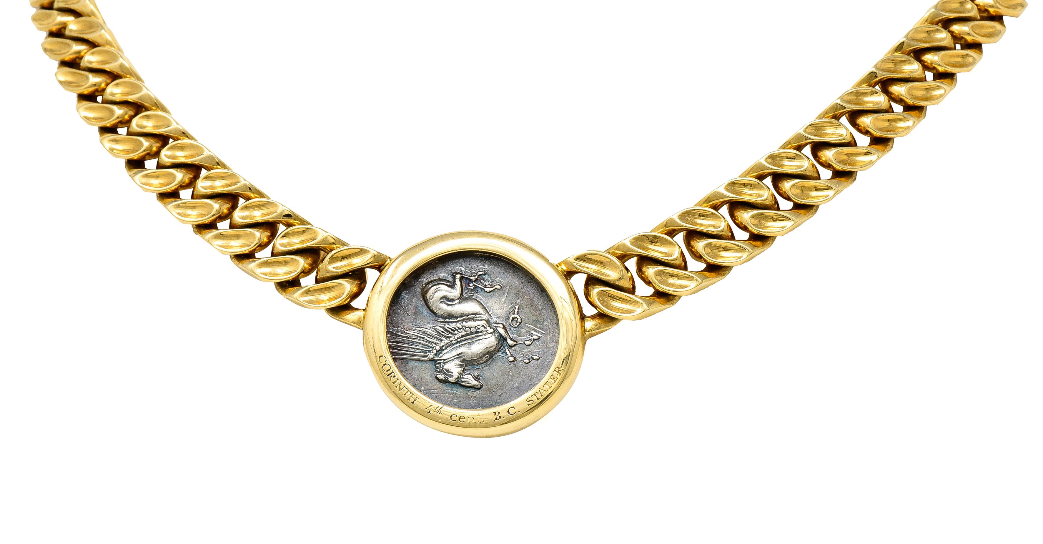  Bulgari Collier satellite Athena Pegasus Monete en or jaune 18 carats avec pièce de monnaie ancienne Unisexe 