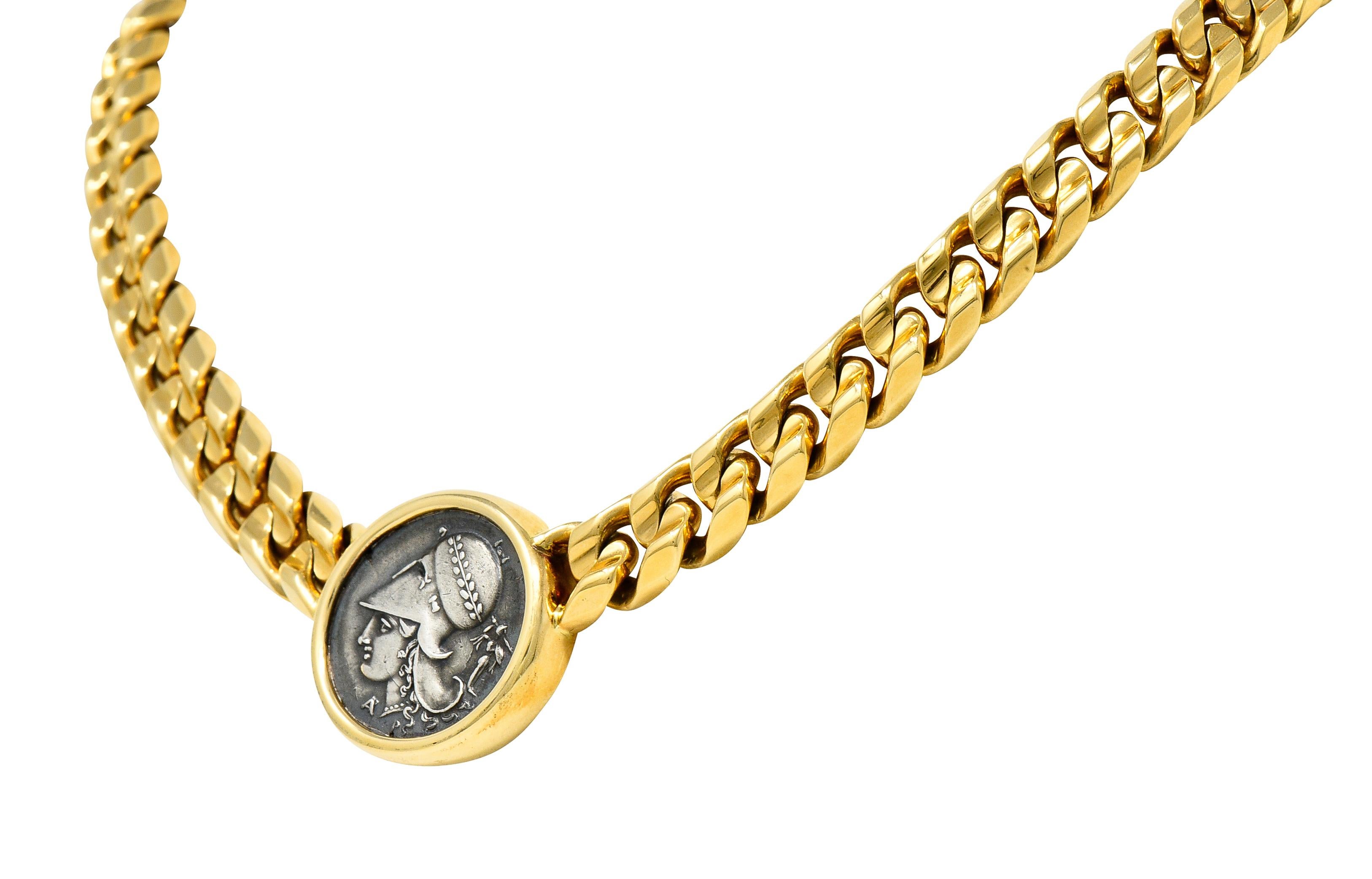 Bulgari Collier satellite Athena Pegasus Monete en or jaune 18 carats avec pièce de monnaie ancienne 1