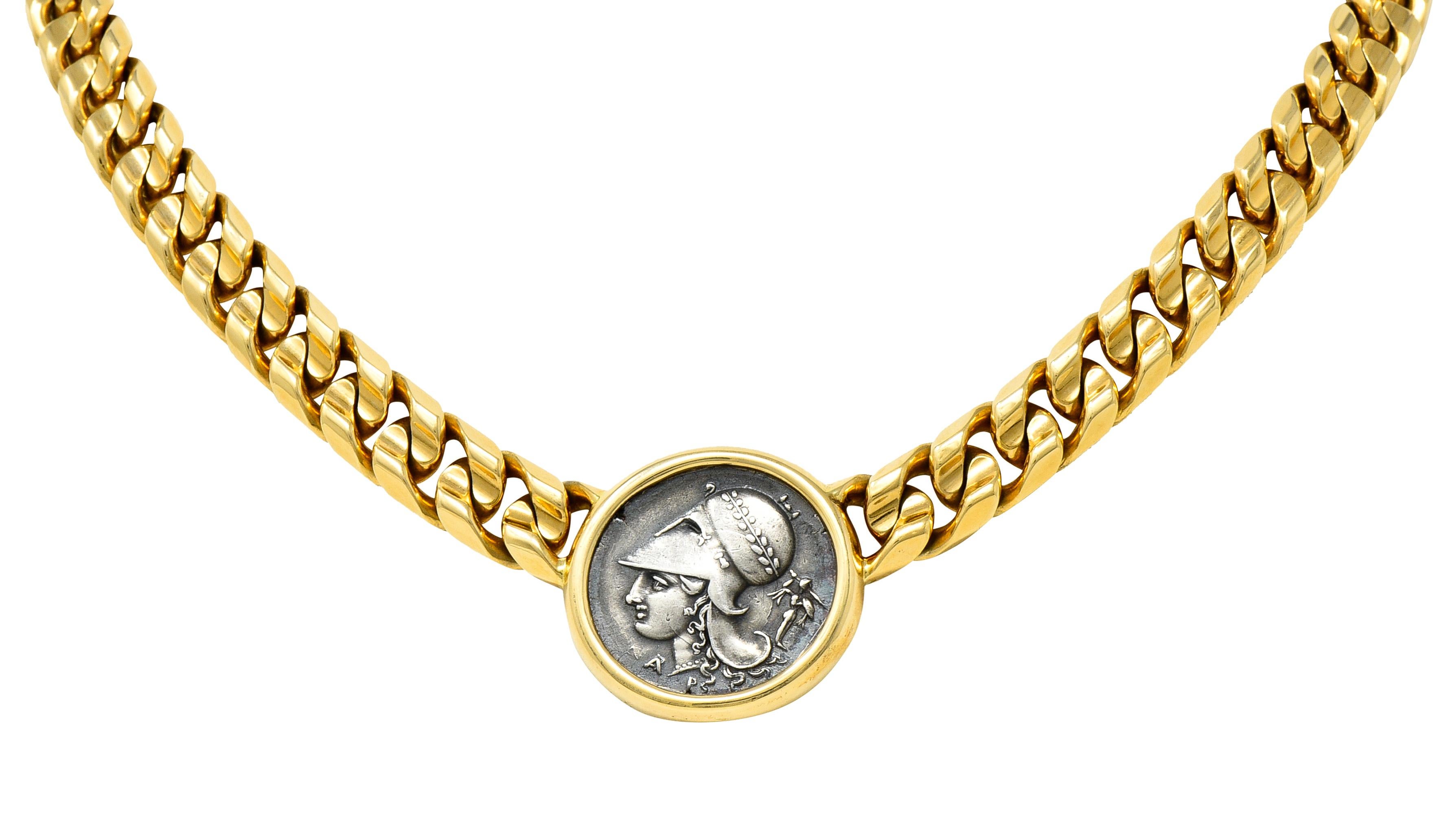 Bulgari Collier satellite Athena Pegasus Monete en or jaune 18 carats avec pièce de monnaie ancienne 3
