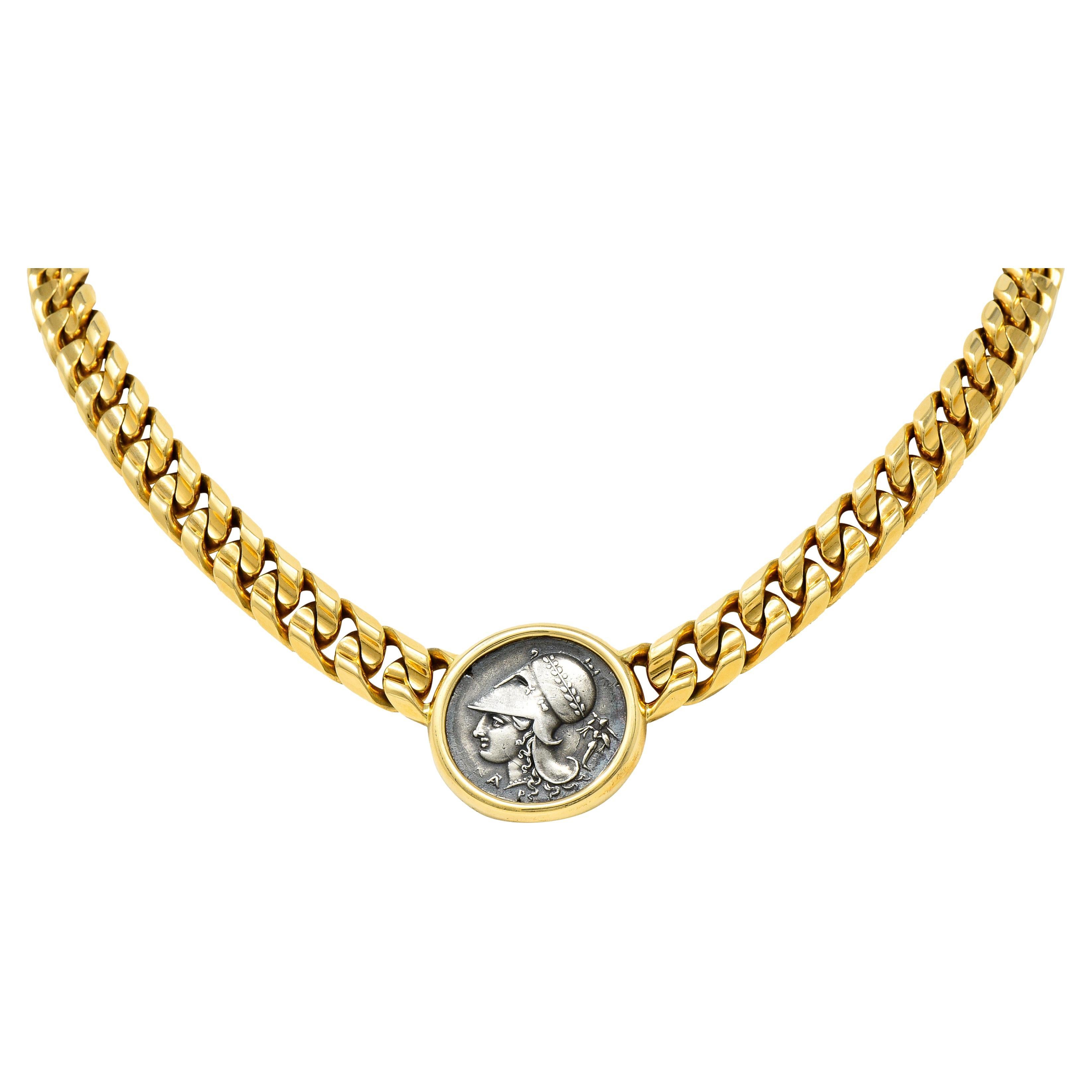 Bulgari Collier satellite Athena Pegasus Monete en or jaune 18 carats avec pièce de monnaie ancienne