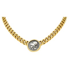 Bulgari Collier satellite Athena Pegasus Monete en or jaune 18 carats avec pièce de monnaie ancienne