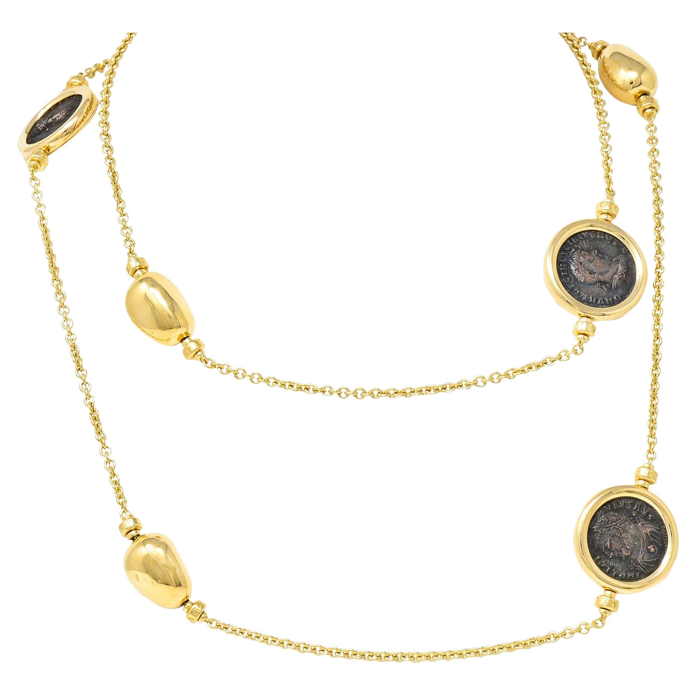Bulgari Ancient Coin 18 Karat Yellow Gold Monete Vintage 4 Coin Station Necklace