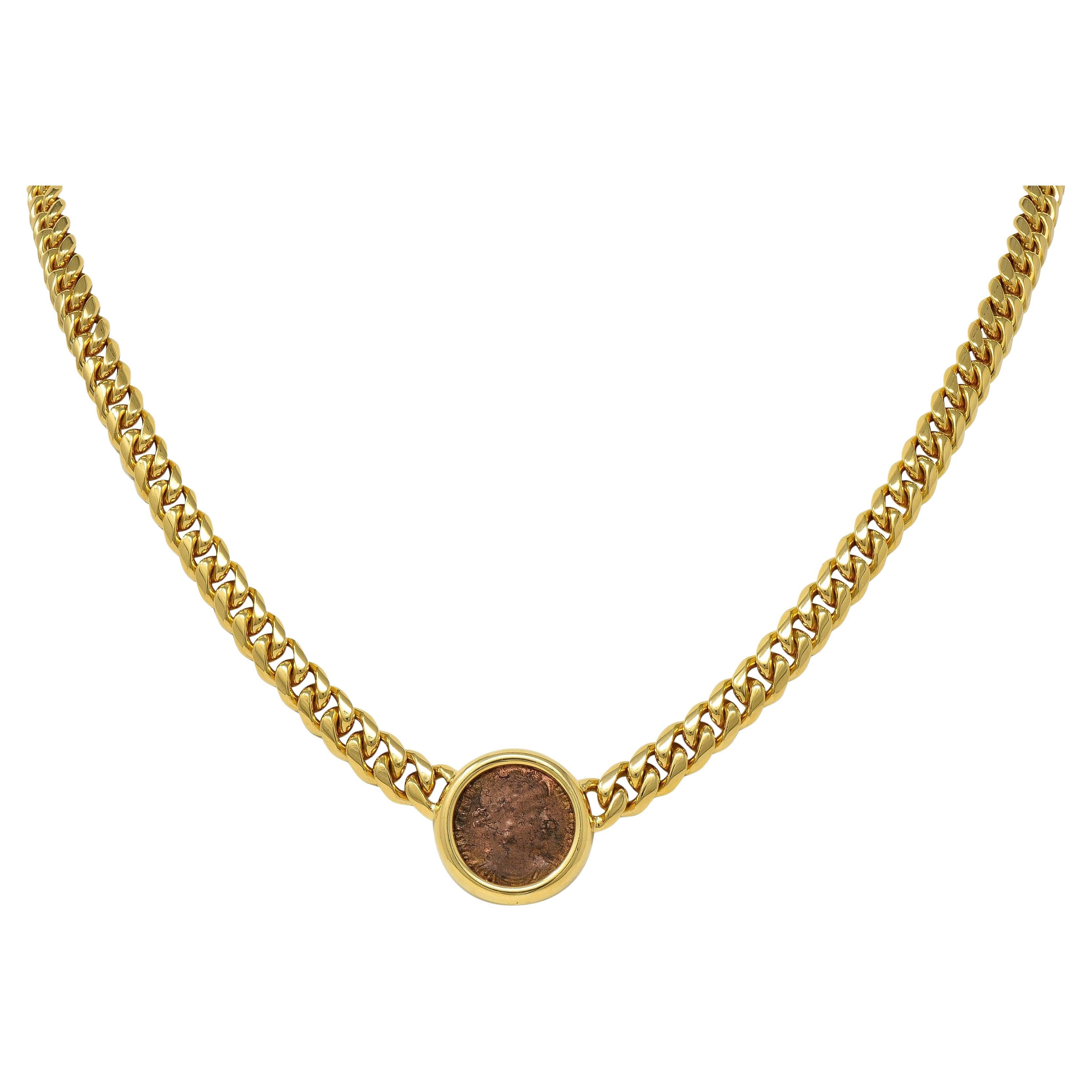 Bulgari Ancient Coin Monet Roman Constantine Vintage Chain Necklace en or 18K