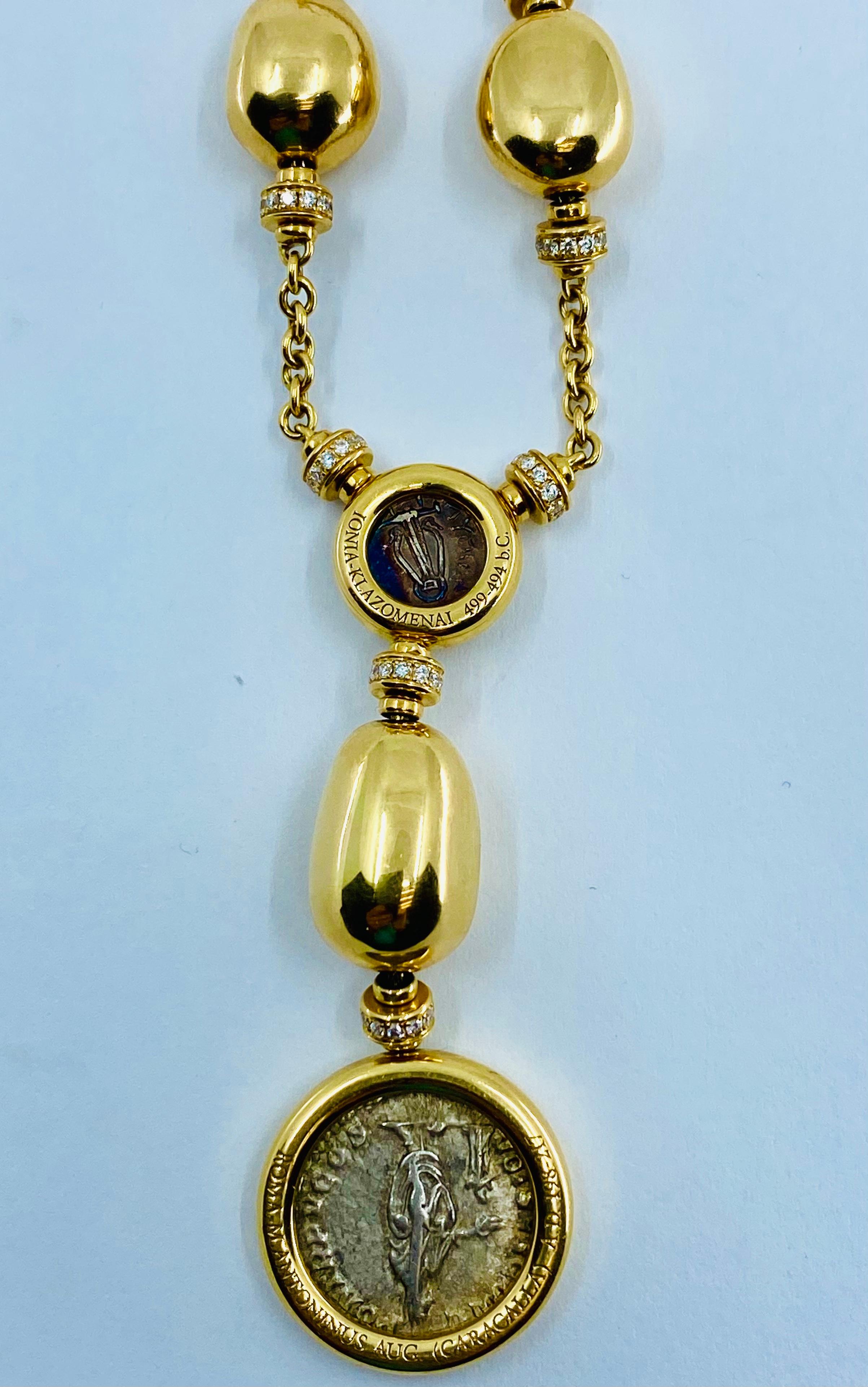 Women's or Men's Bulgari Ancient Coin Diamond Necklace
