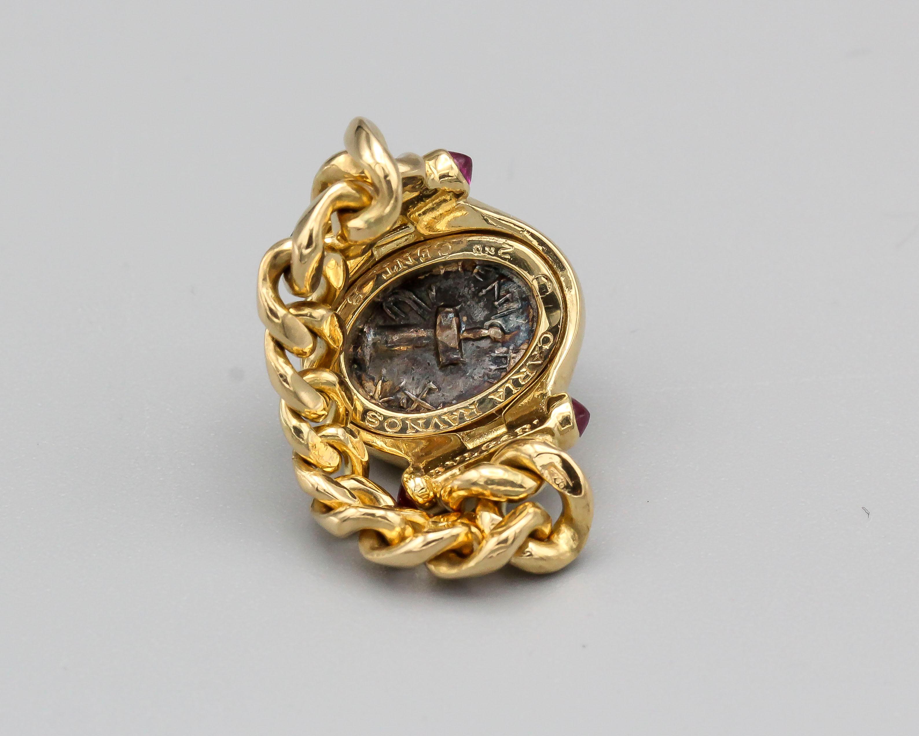 Bulgari Ancient Coin Diamond Ruby 18 Karat Gold Flexible Ring In Good Condition In New York, NY