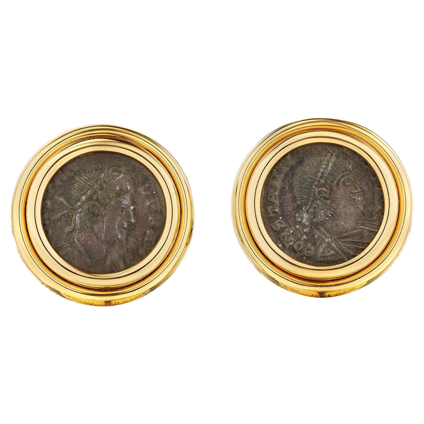 Bulgari Ancient Coin Gold Clip Earrings