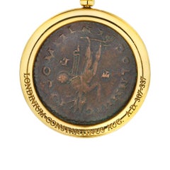 Bulgari Ancient Coin Gold Leather Cord Modernist Pendant Necklace